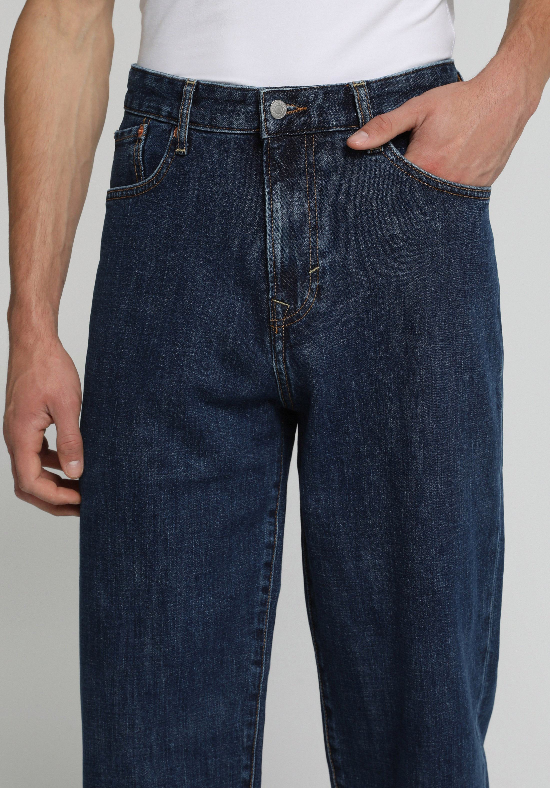 Barrel Fit Orta Bel Bol Paça Erkek Mid İndigo Denim Jean Pantolon
