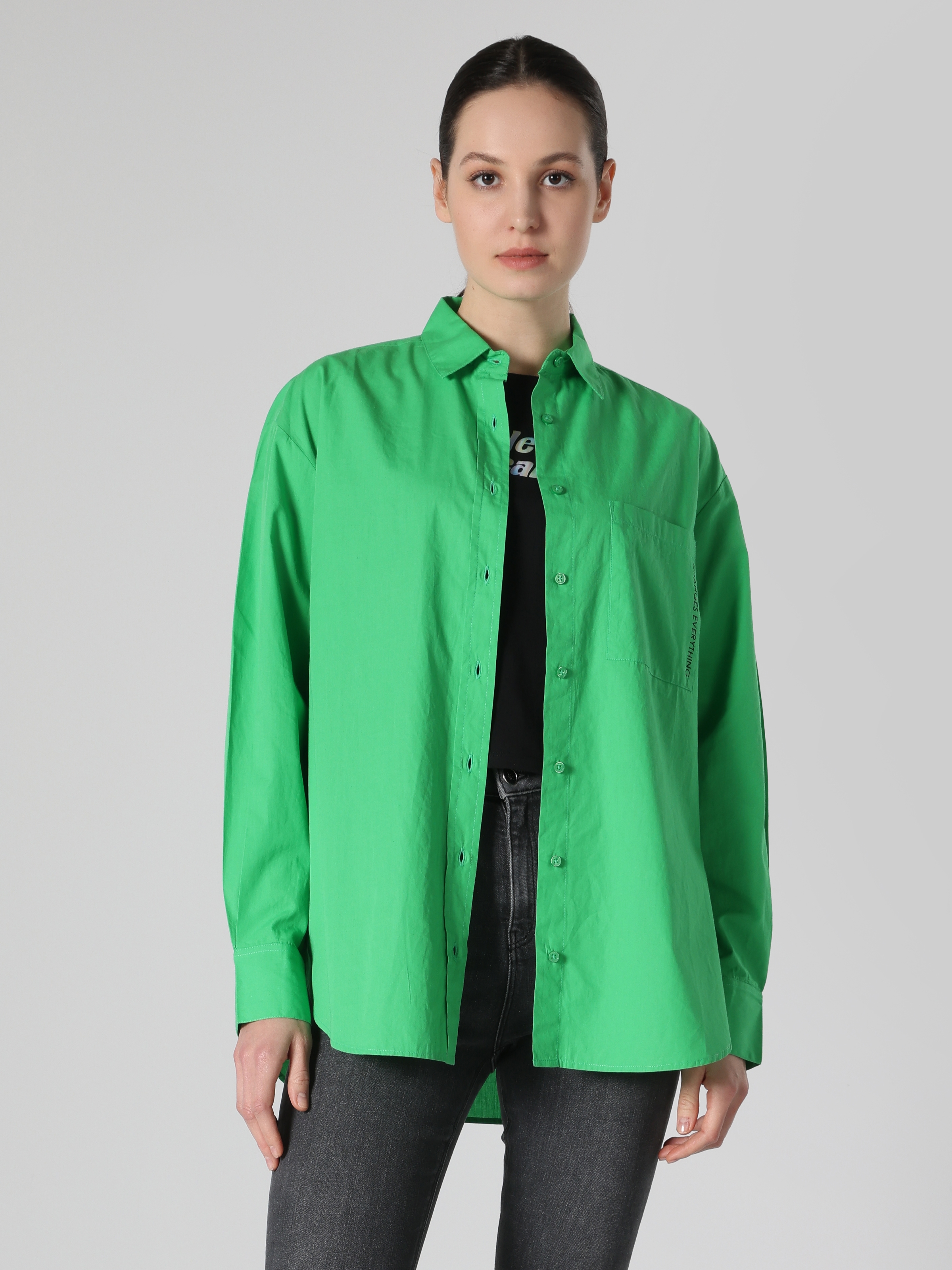 Colins Regular Fit Yeşil Kadın Uzun Kol Gömlek. 4