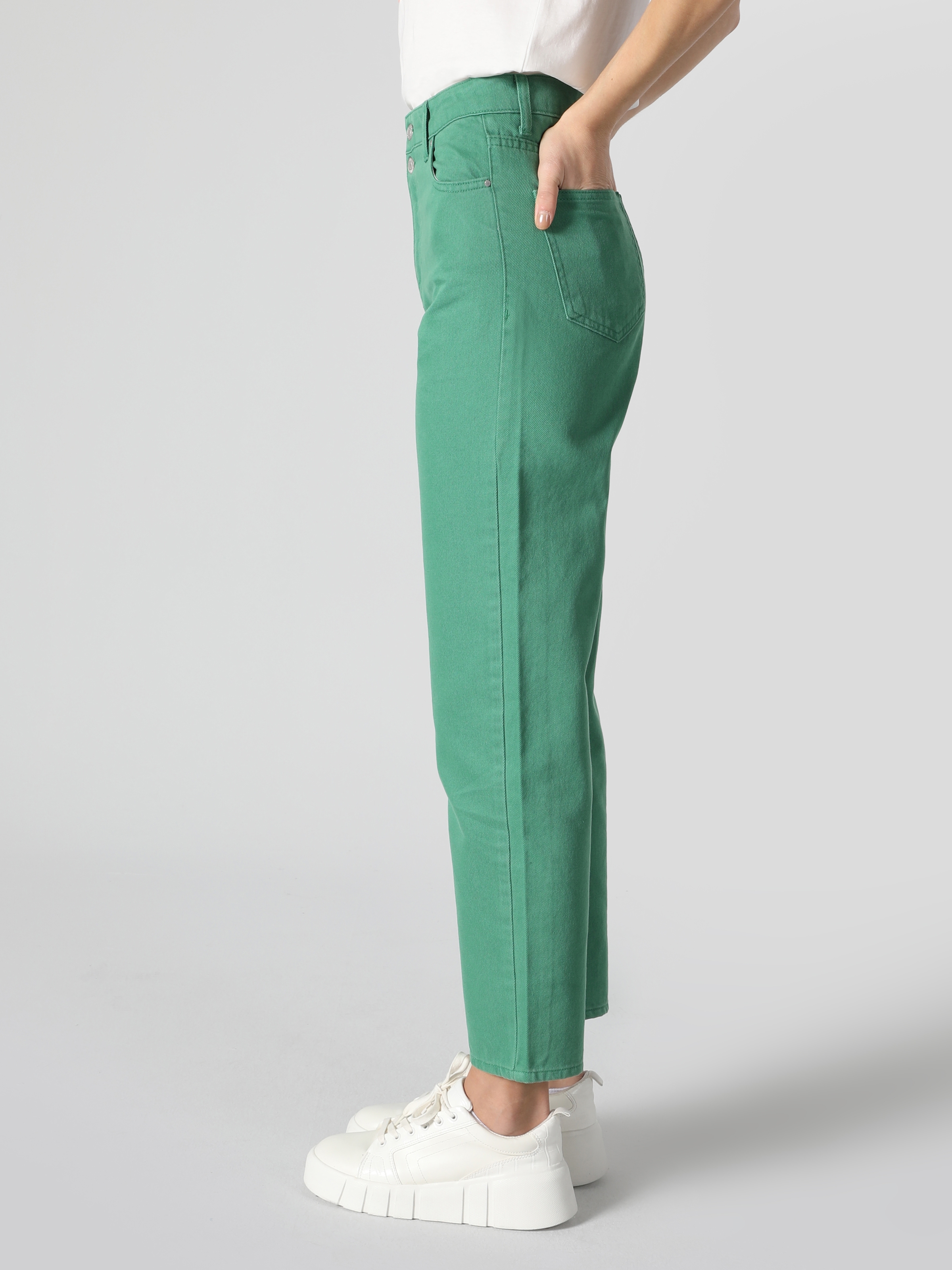 Normal Kesim Yüksek Bel Düz Paça Yeşil Kadın Pantolon Cl1062118