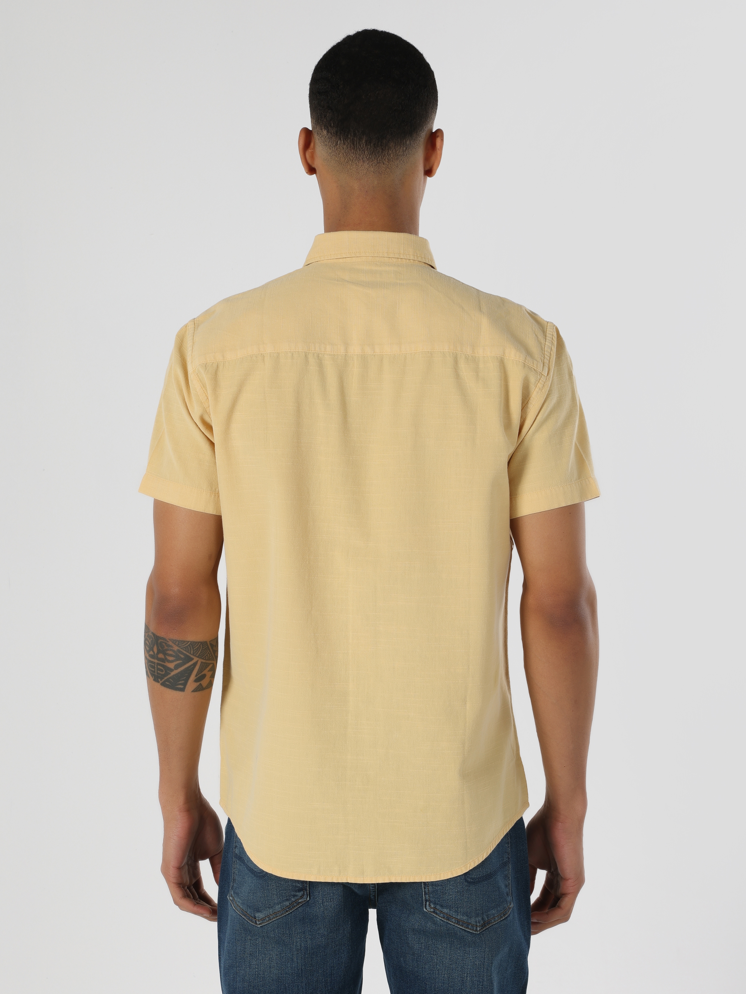 Regular Fit Basic Sarı Erkek Kısa Kol Gömlek Cl1063641