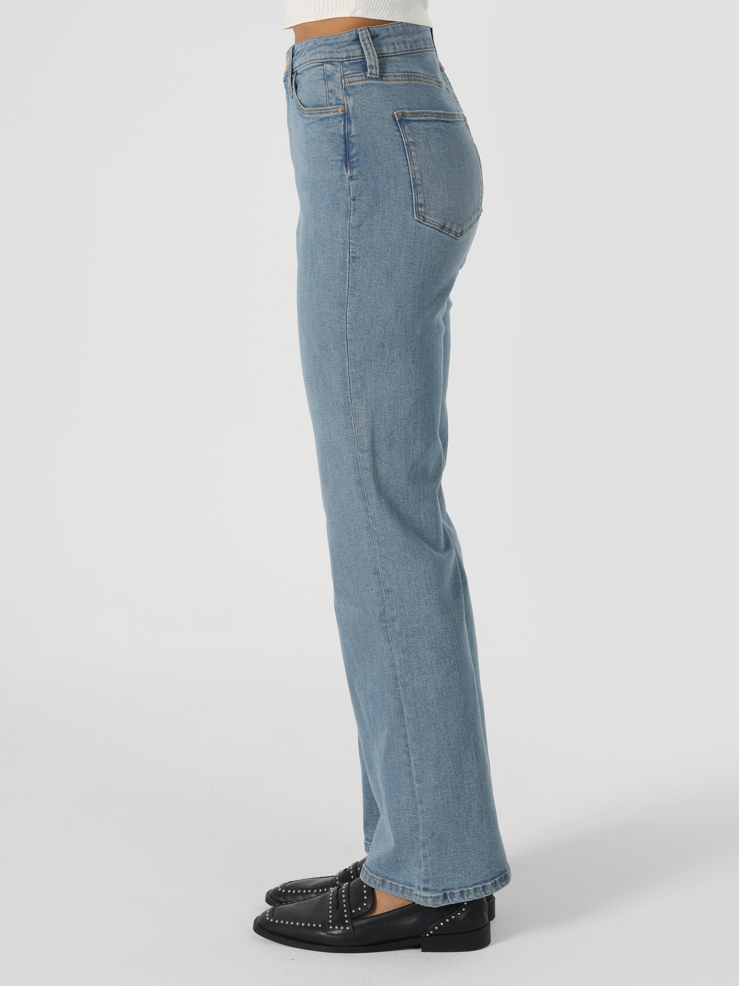 Colins 791 Monıca Regular Fit Normal Bel Geniş Paça Mavi Jean Kadın Pantolon. 4
