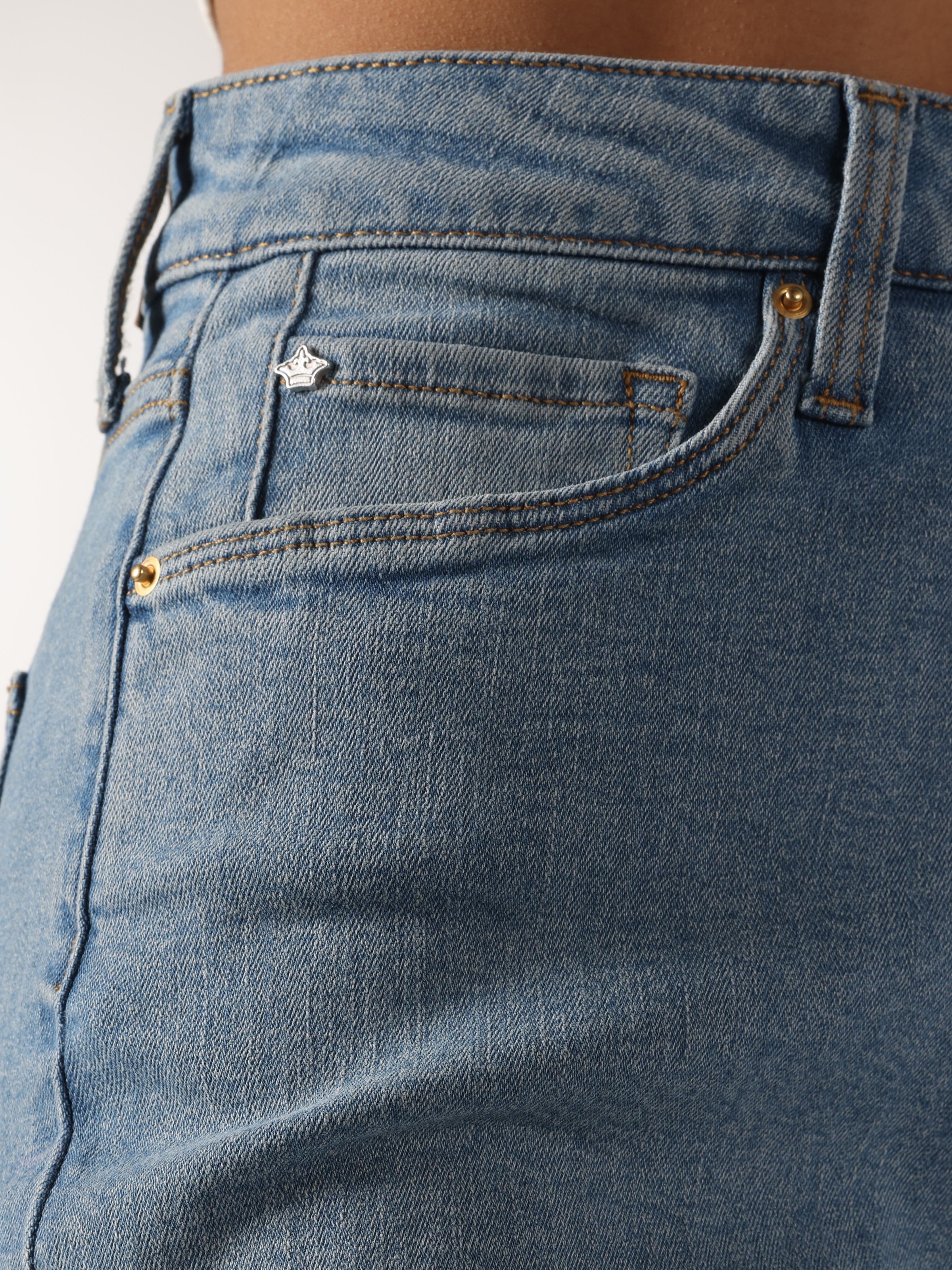 Colins 791 Monıca Regular Fit Normal Bel Geniş Paça Mavi Jean Kadın Pantolon. 5