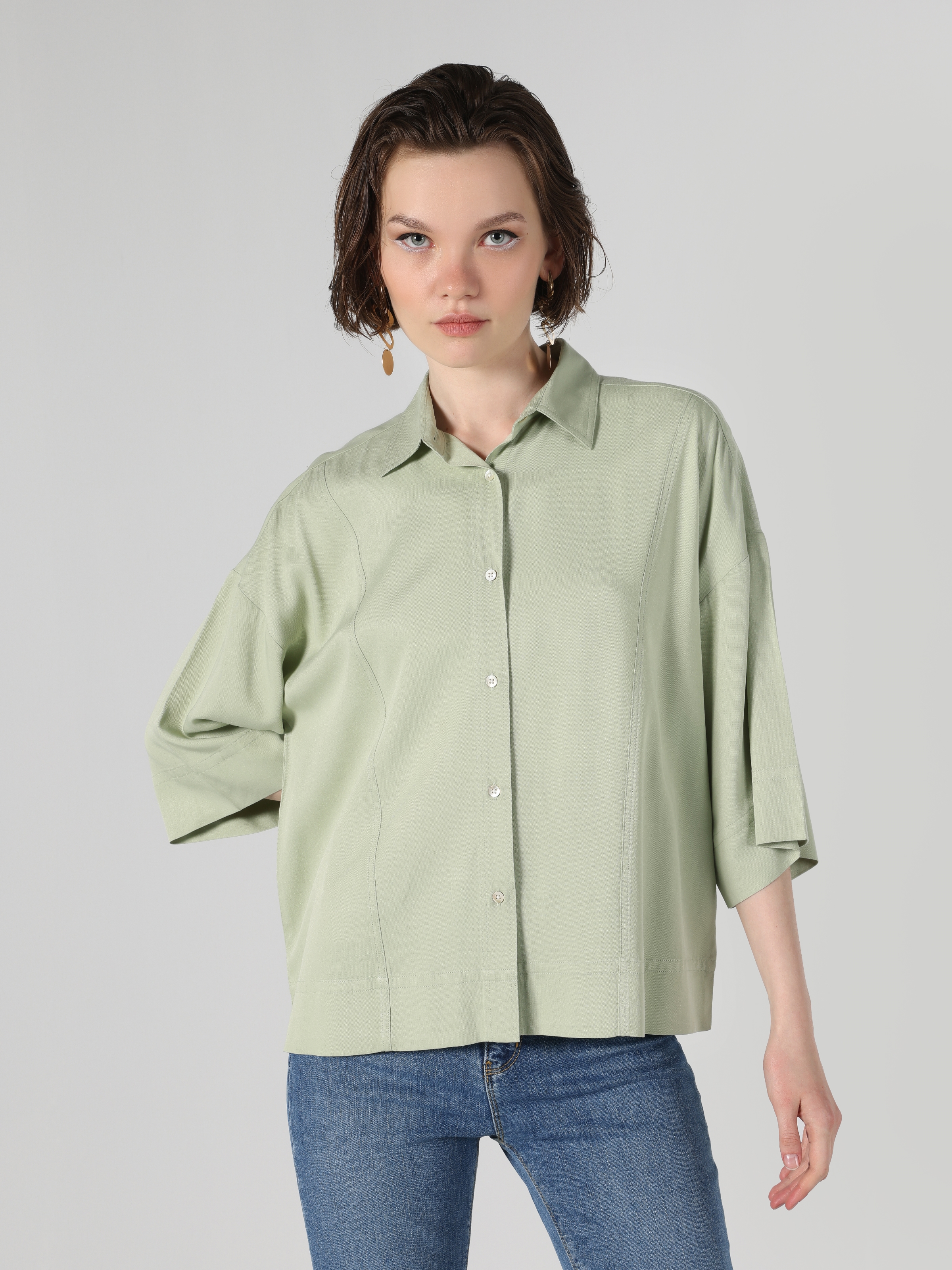 Colins Regular Fit Yeşil Kadın Uzun Kol Gömlek. 5
