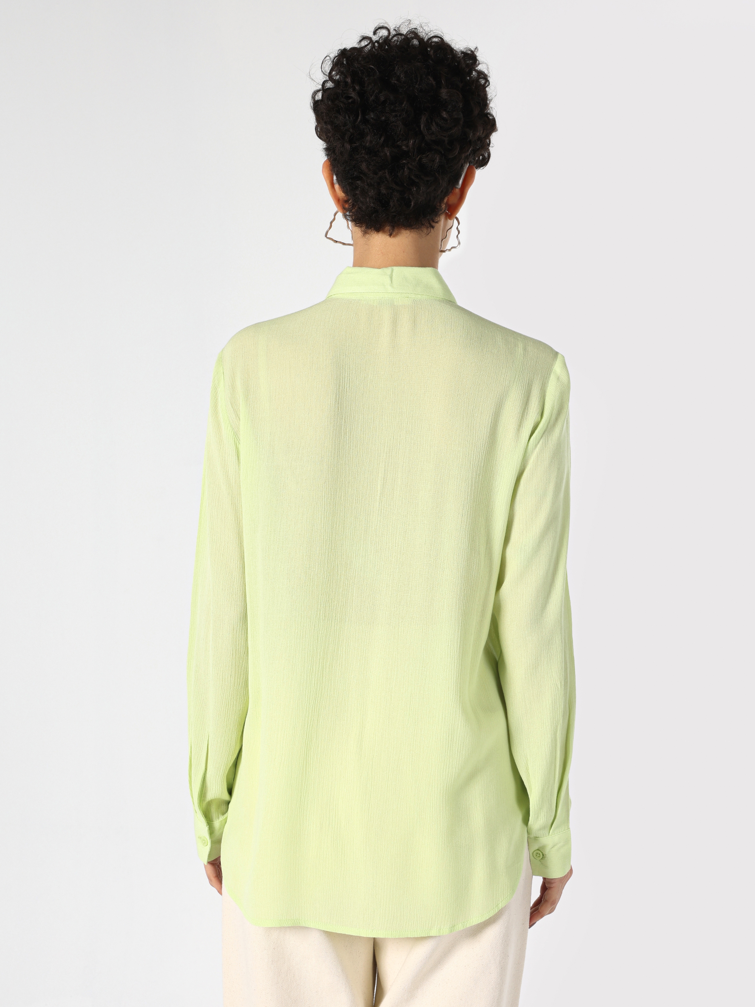 Regular Fit Cepli Yeşil Kadın Uzun Kol Gömlek Cl1063858