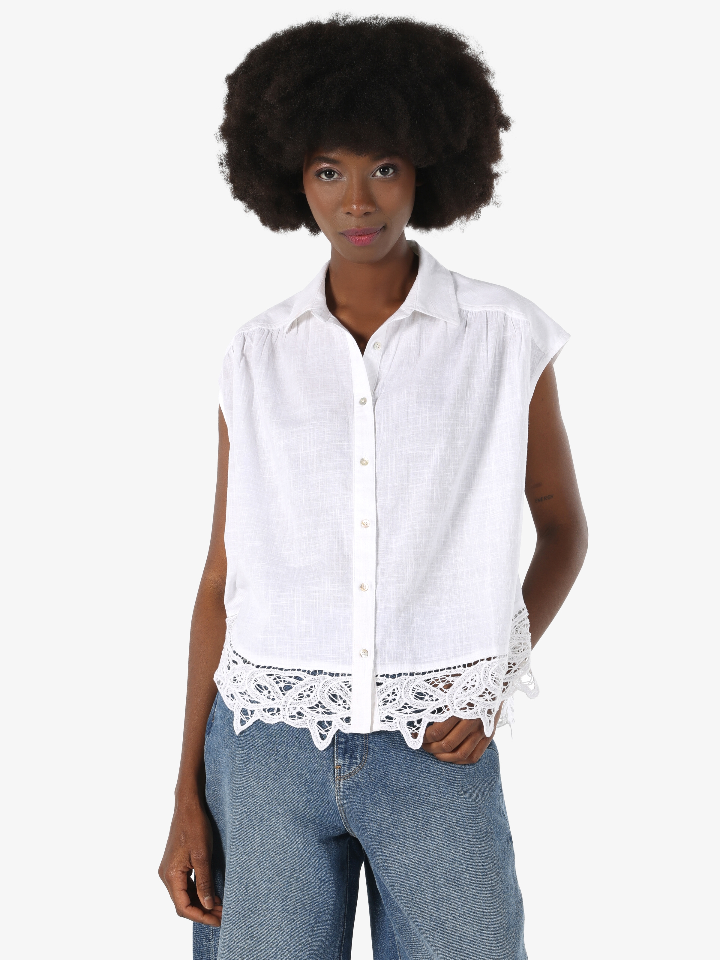 Beyaz Kadın Kısa Kol Gömlek Cl1063870