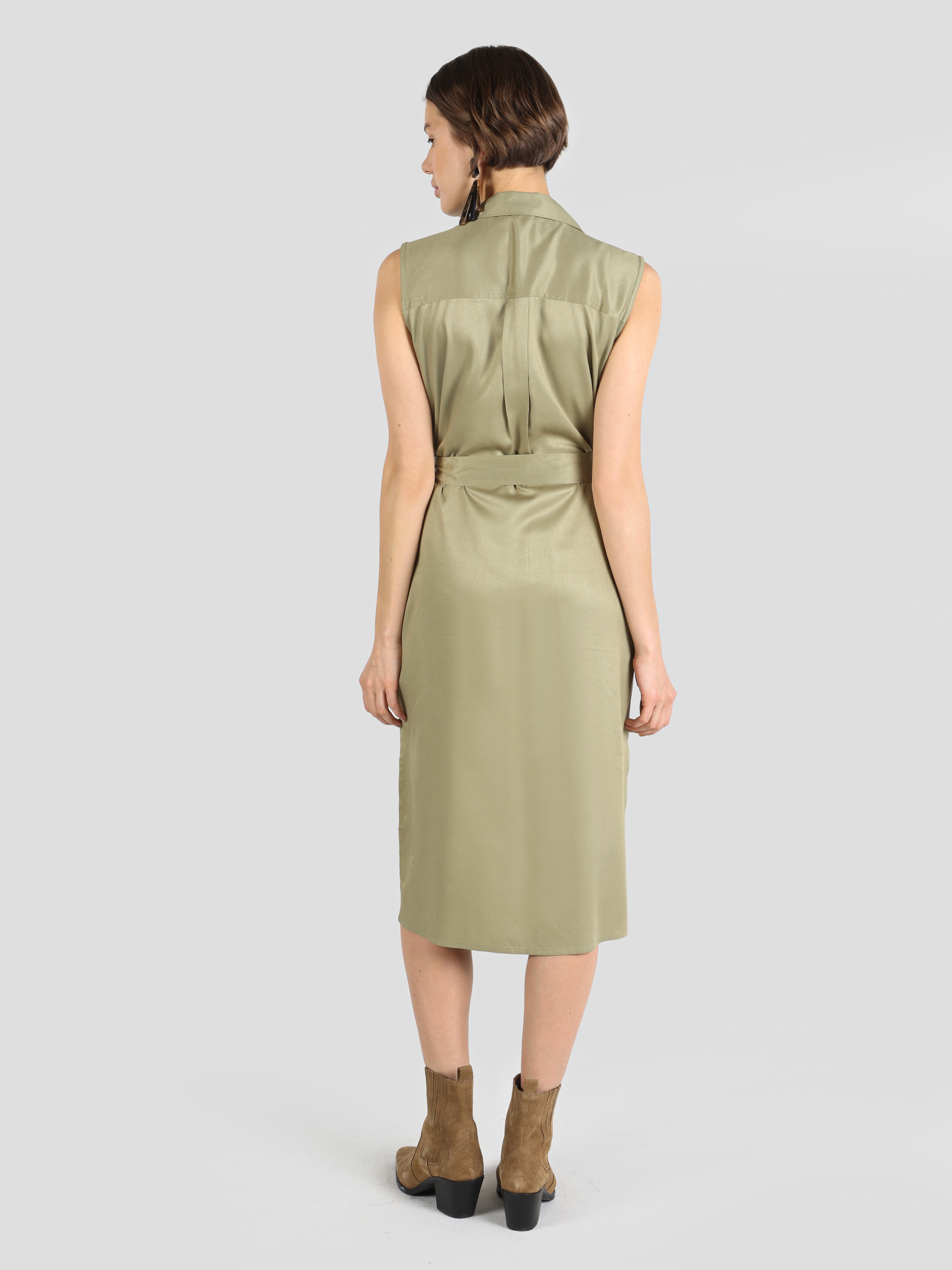 Belden Kemerli Yeşil Kadın Elbise Cl1063962