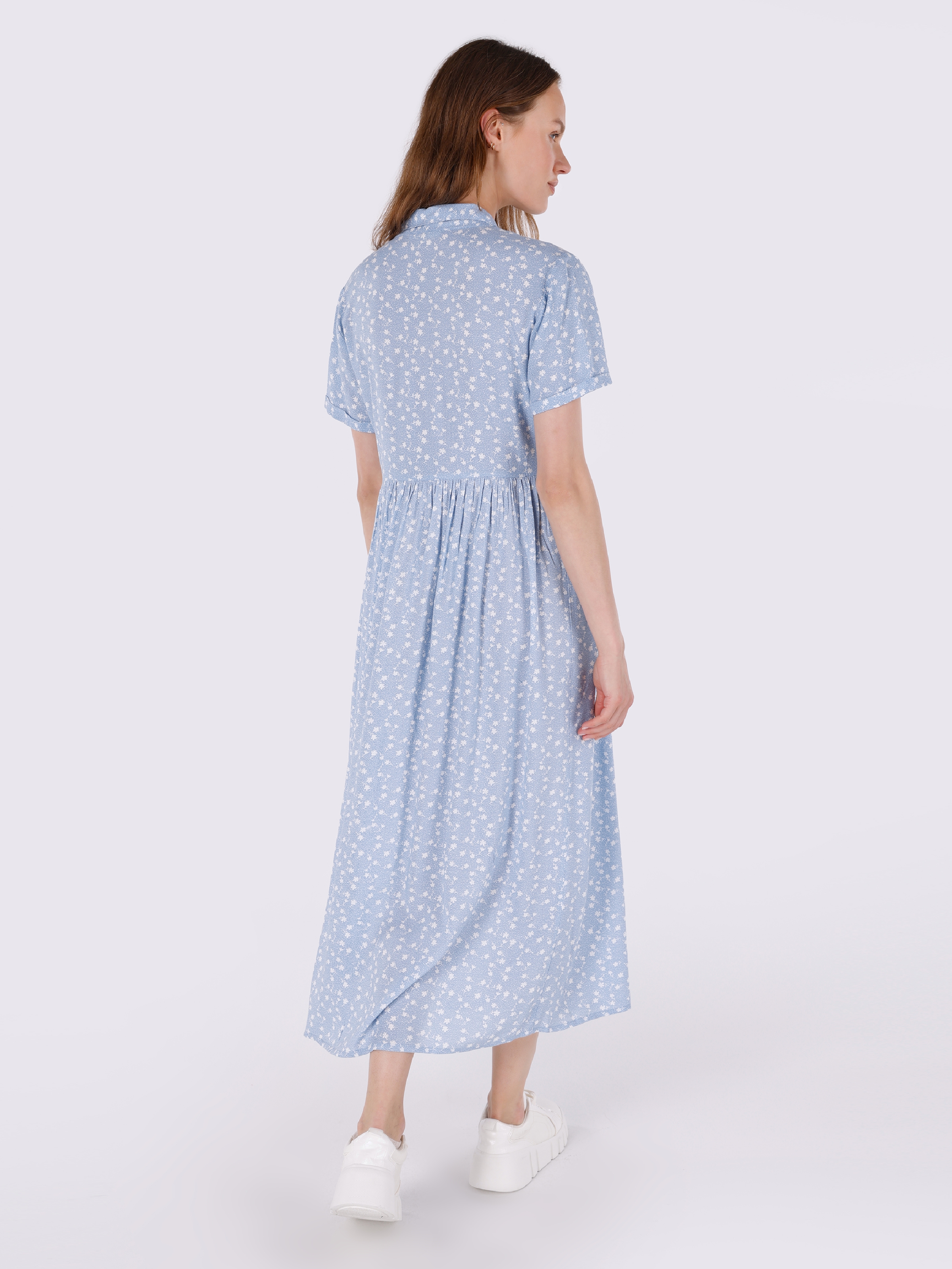 Normal Kesim Baskılı Mavi Kadın Elbise Cl1063966