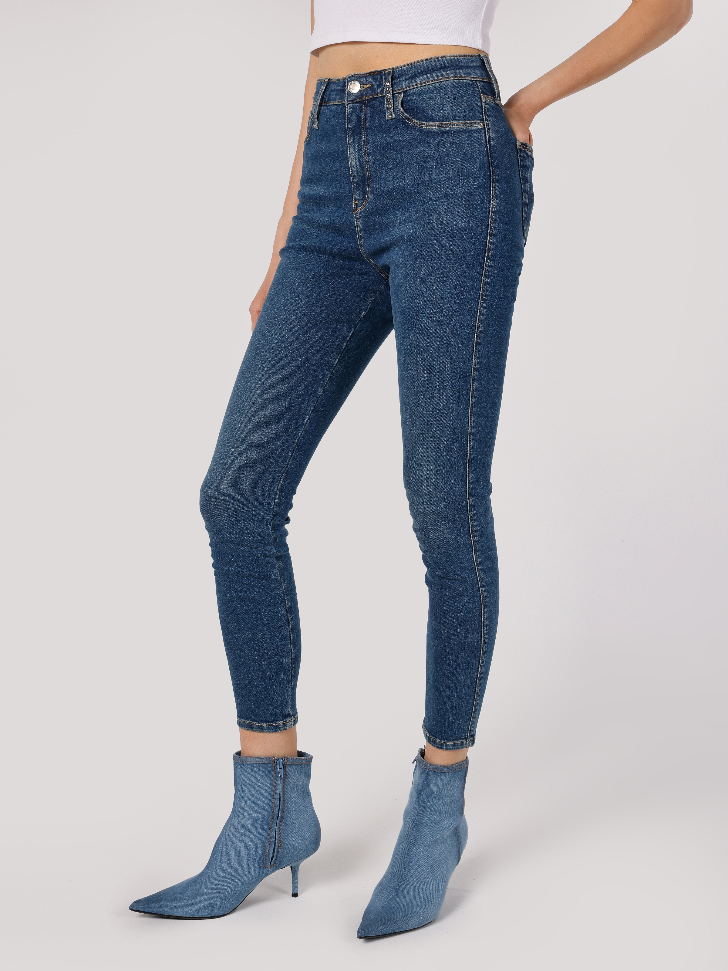 Colins 760 Diana Süper Slim Fit Yüksek Bel Dar Paça Mavi Kadın Jean Pantolon. 4
