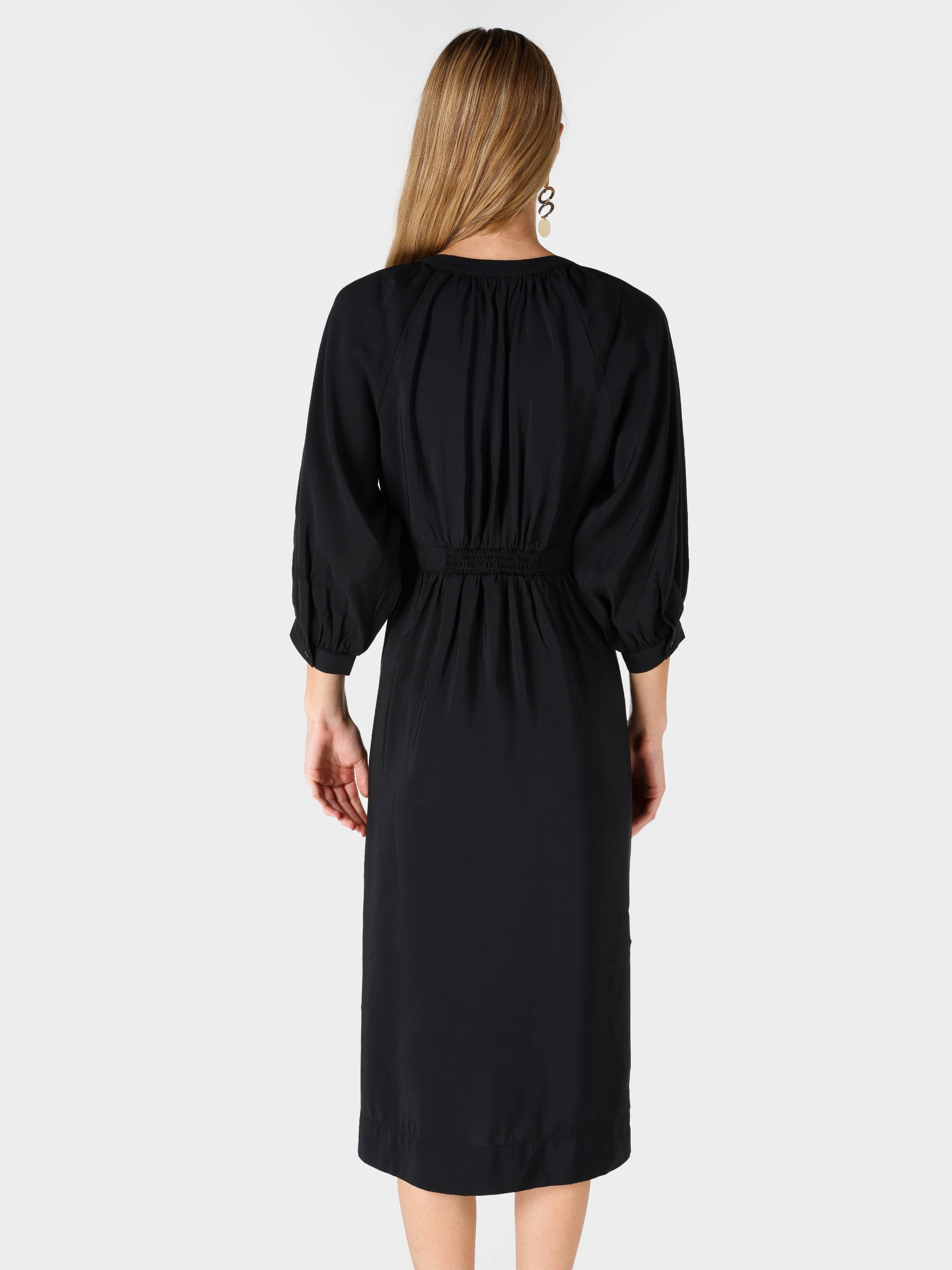 Regular Fit V Yaka Siyah Kadın Elbise Cl1065020
