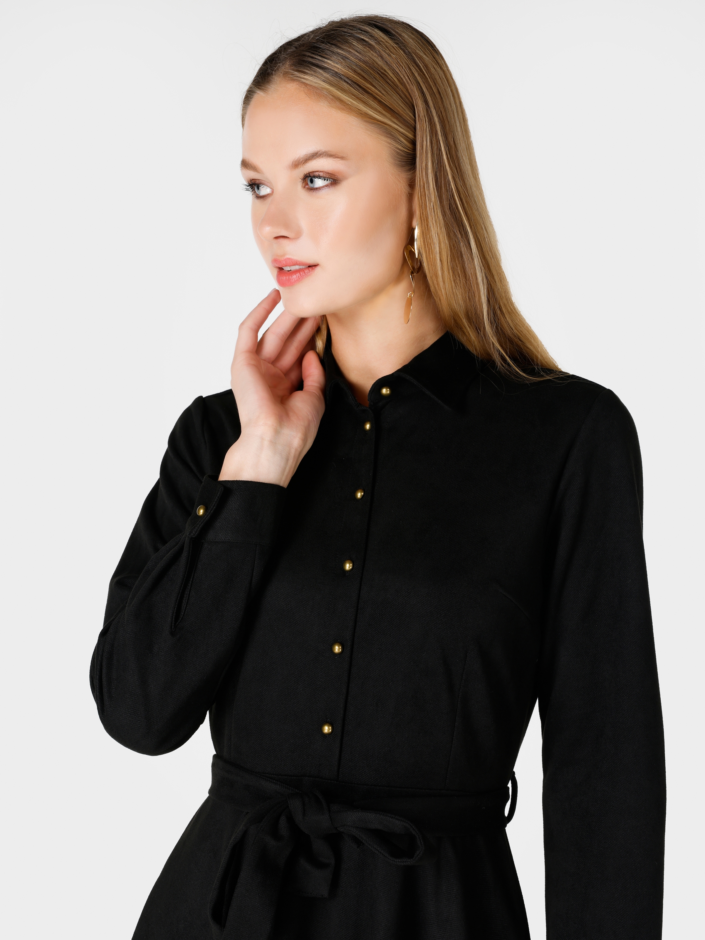 Dar Kesim Shirt Yaka Siyah Kadın Elbise