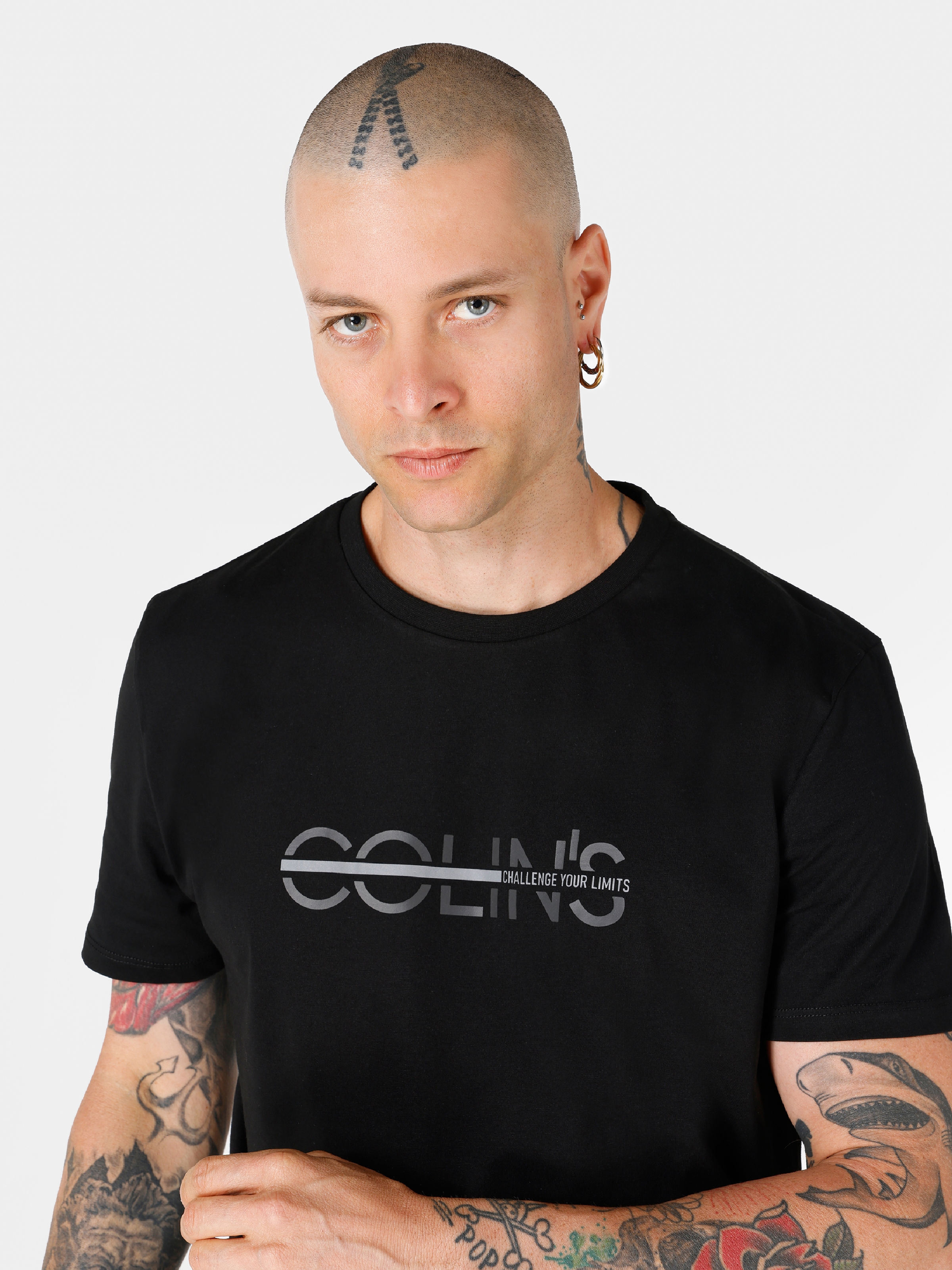 Colin's Logo Baskılı Regular Fit Bisiklet Yaka Siyah Erkek Kısa Kol Tişört