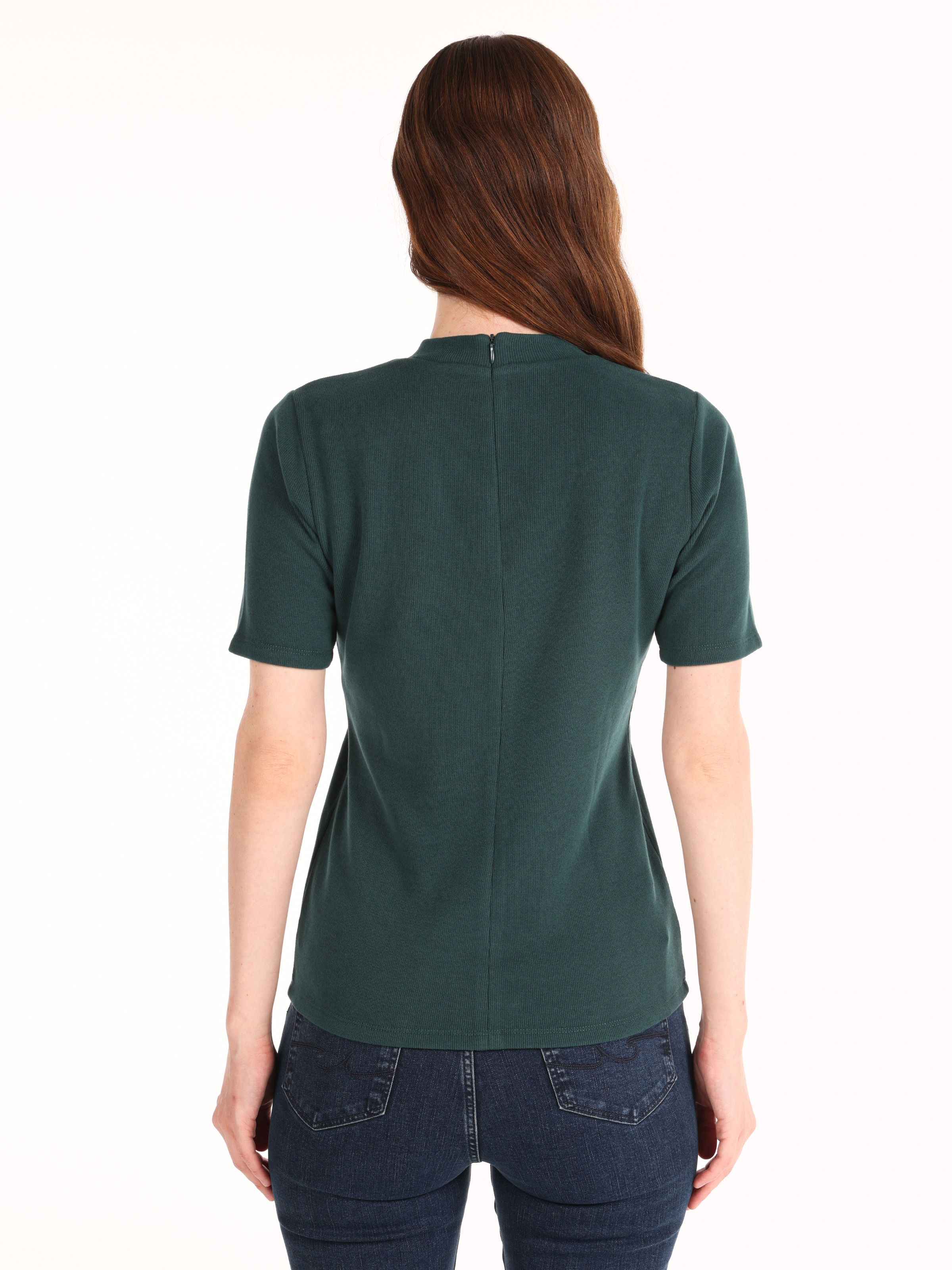 Dar Kesim Yarım Balıkçı Yaka Yeşil Kadın Tshirt K.Kol Cl1065127