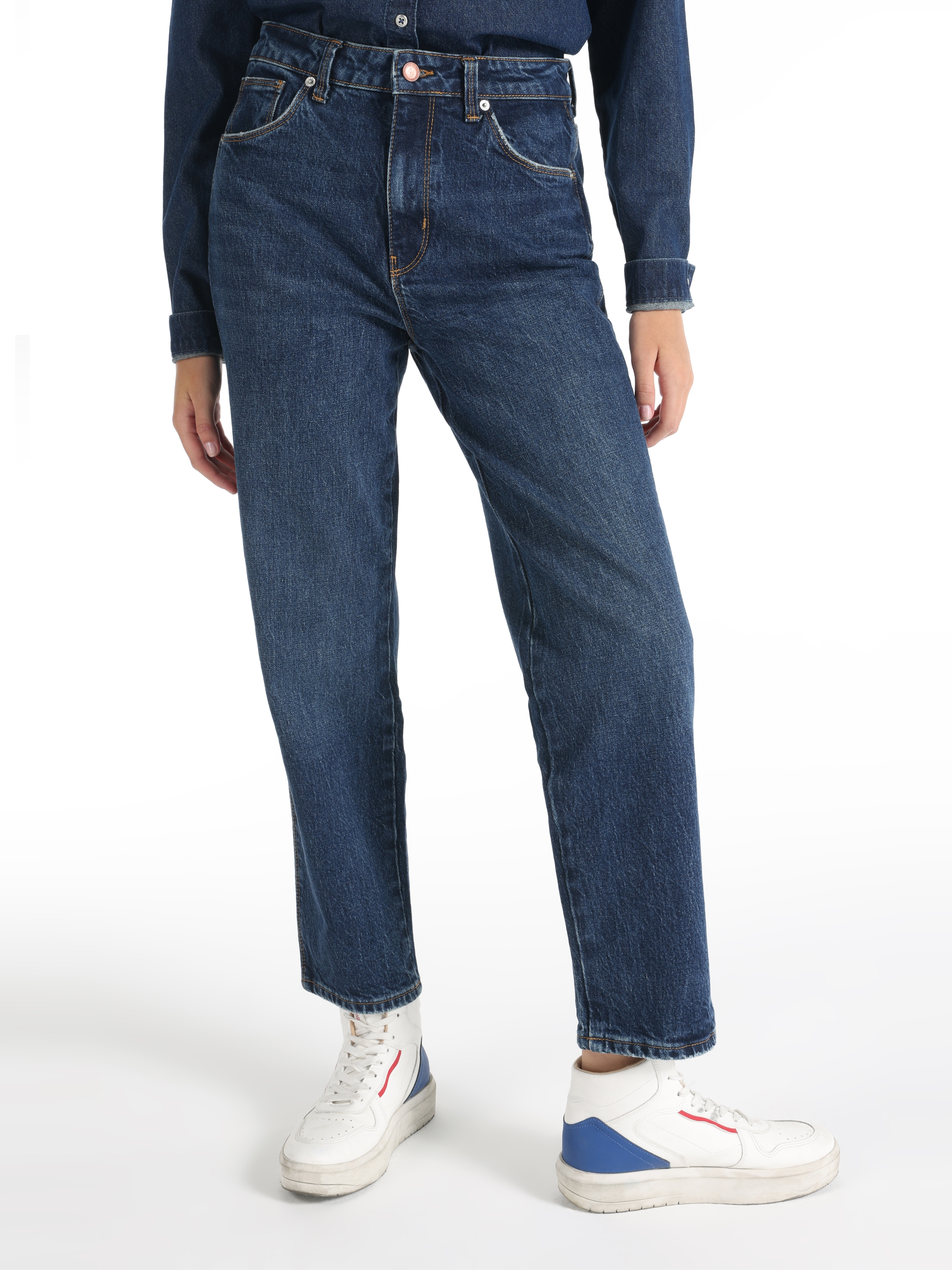 Colins 884 Lauren Regular Fit Yüksek Bel Düz Paça Mavi Kadın Pantolon. 4