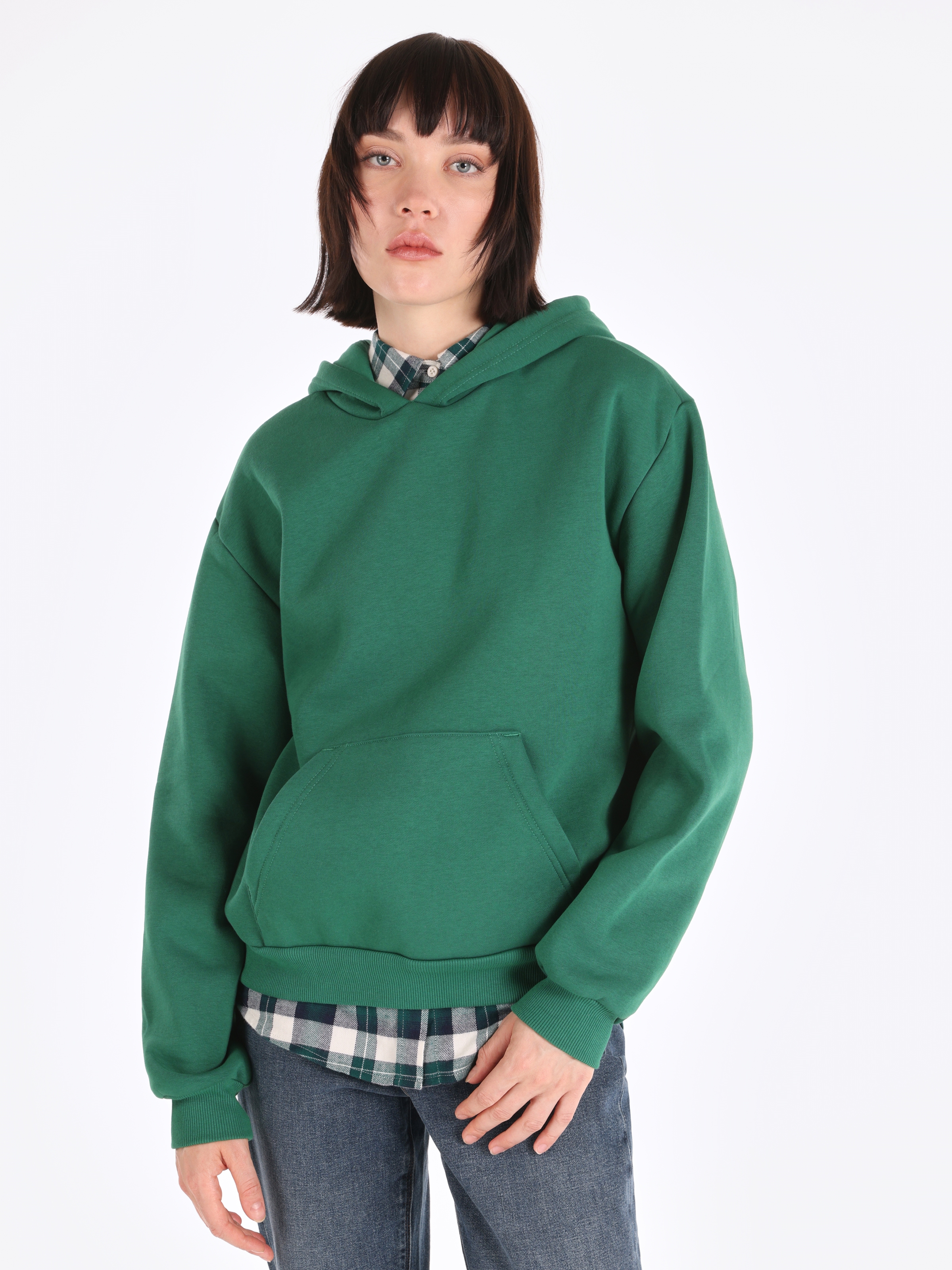Regular Fit Kapüşonlu Yeşil Kadın Sweatshirt Cl1065677