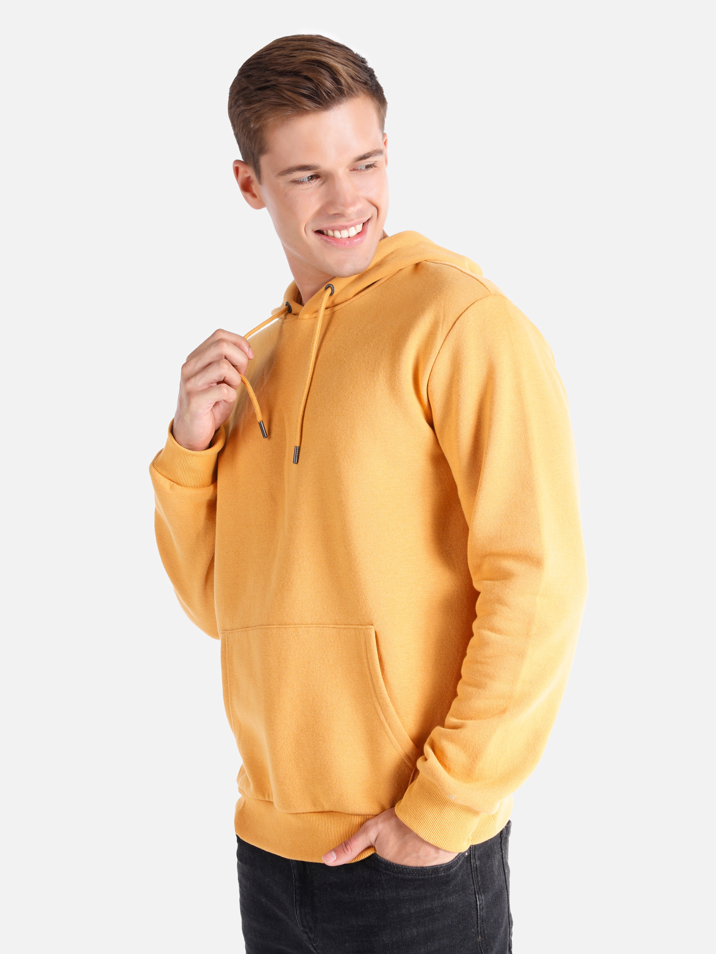 Regular Fit Kapüşonlu Sarı Erkek Sweatshirt Cl1059712
