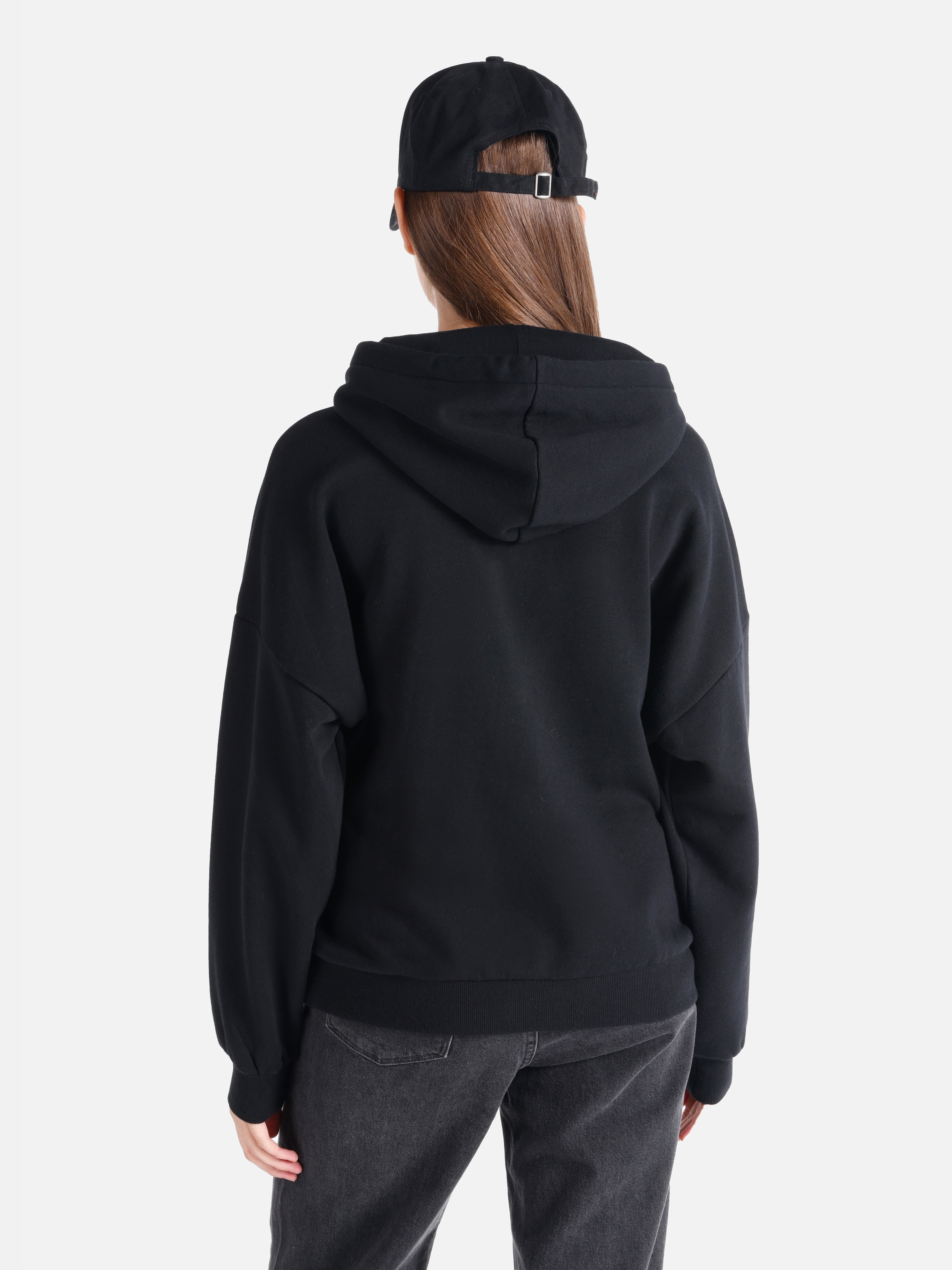 Regular Fit Baskılı Siyah Kadın Sweatshirt Cl1066327