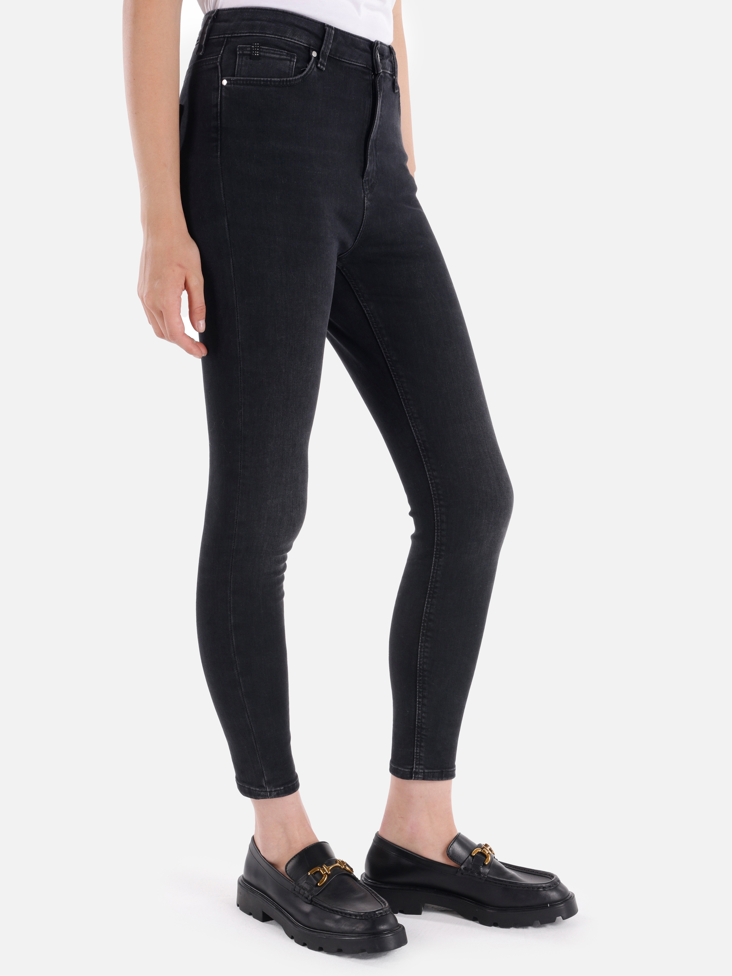 Colins 760 Diana Süper Slim Fit Yüksek Bel Dar Paça Siyah Kadın Pantolon. 4