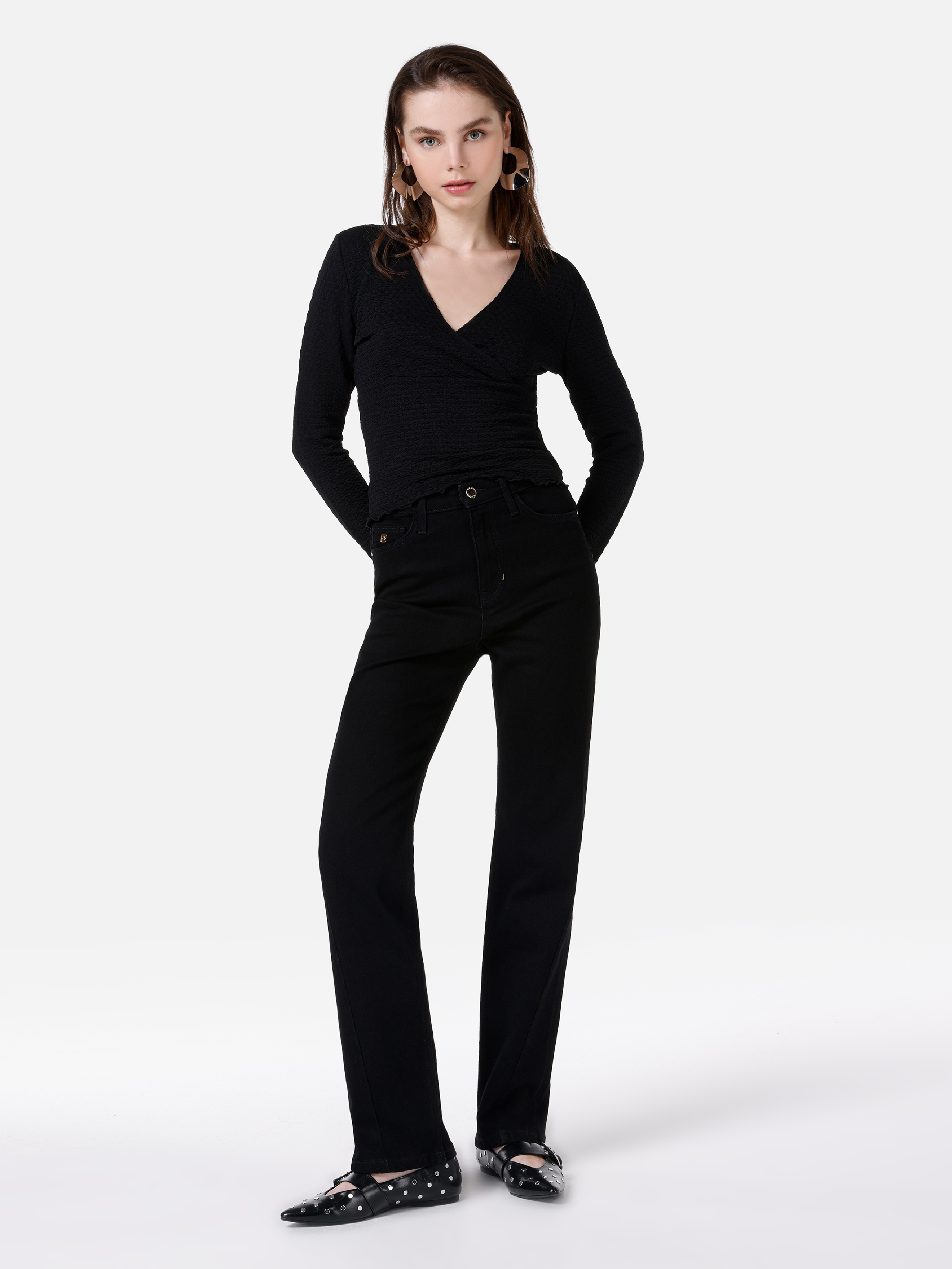 Regular Fit Orta Bel Düz Paça Siyah Kadın Pantolon Cl1067205