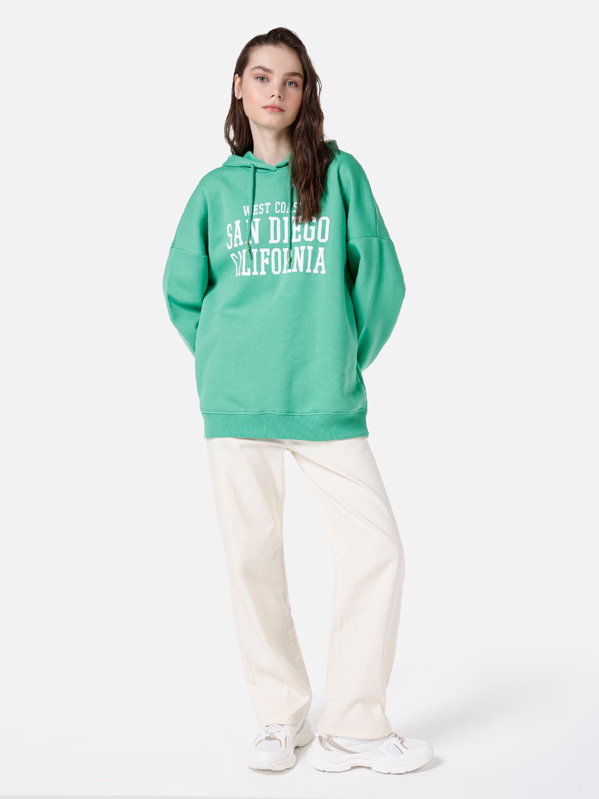 Regular Fit Baskılı Yeşil Kadın Sweatshirt Cl1067398
