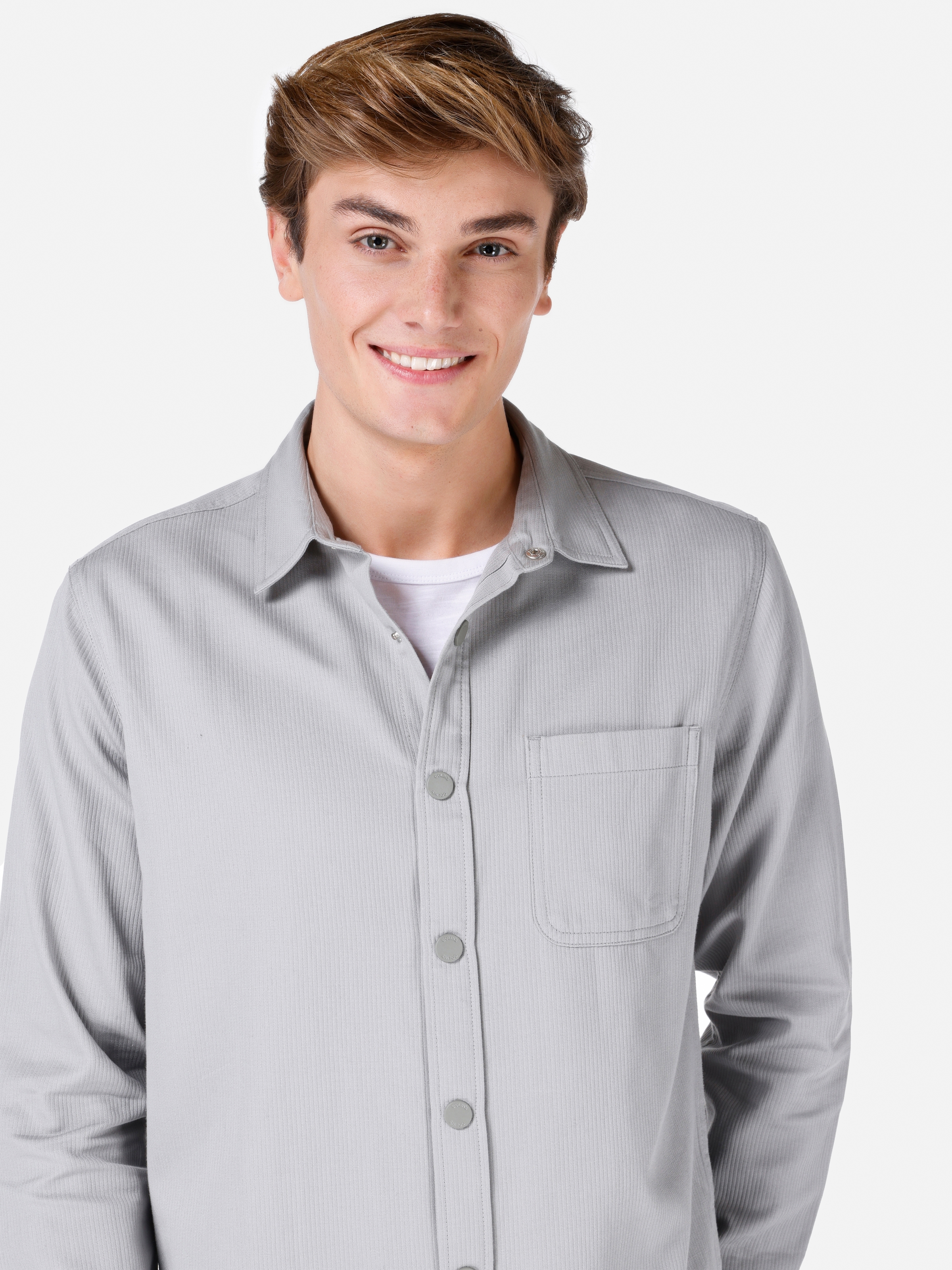 Normal Kesim Shirt Yaka Gri Erkek Uzun Kol Gömlek Cl1067420