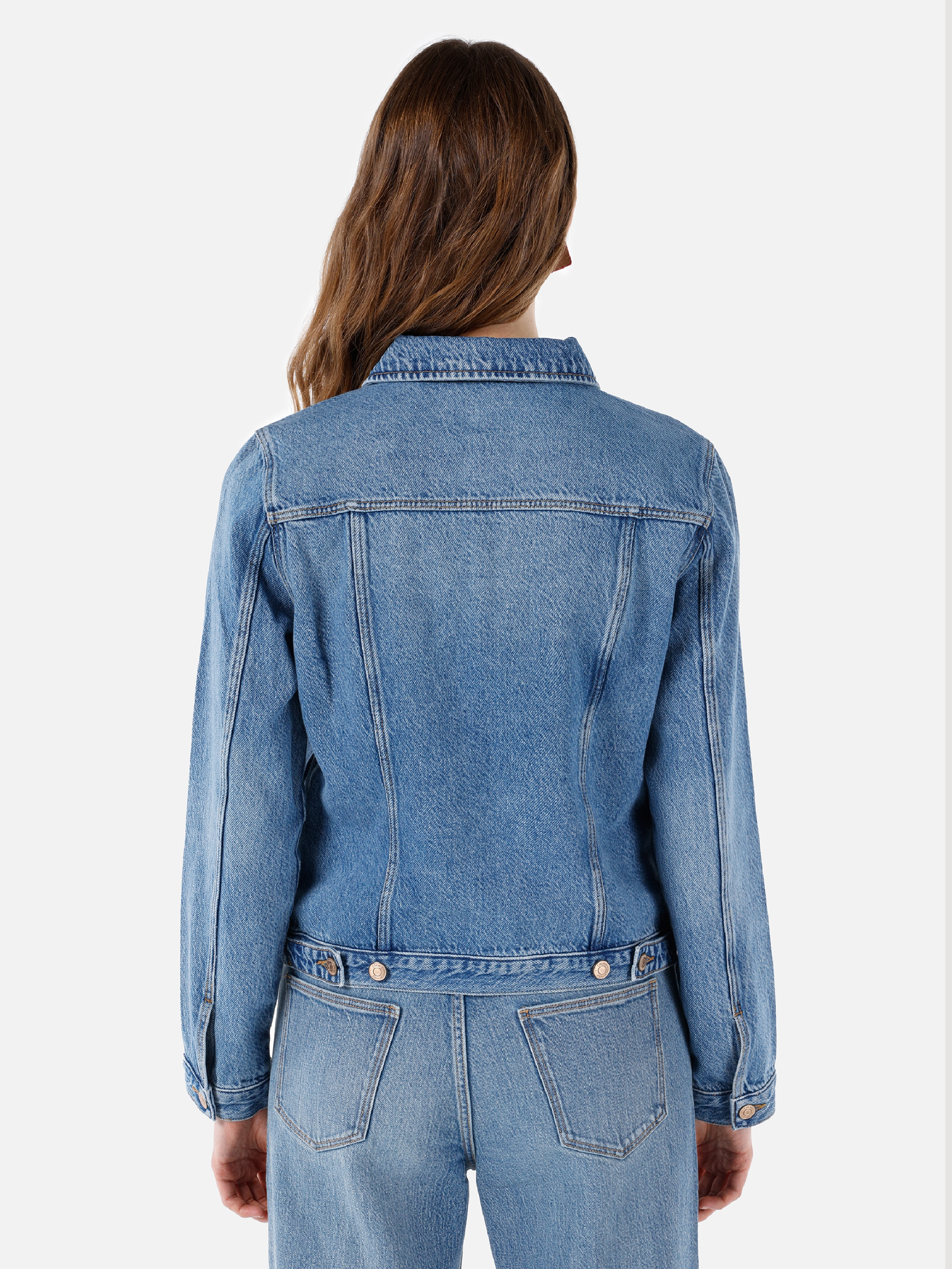 Dar Kesim Kadın Mavi Jean Ceket