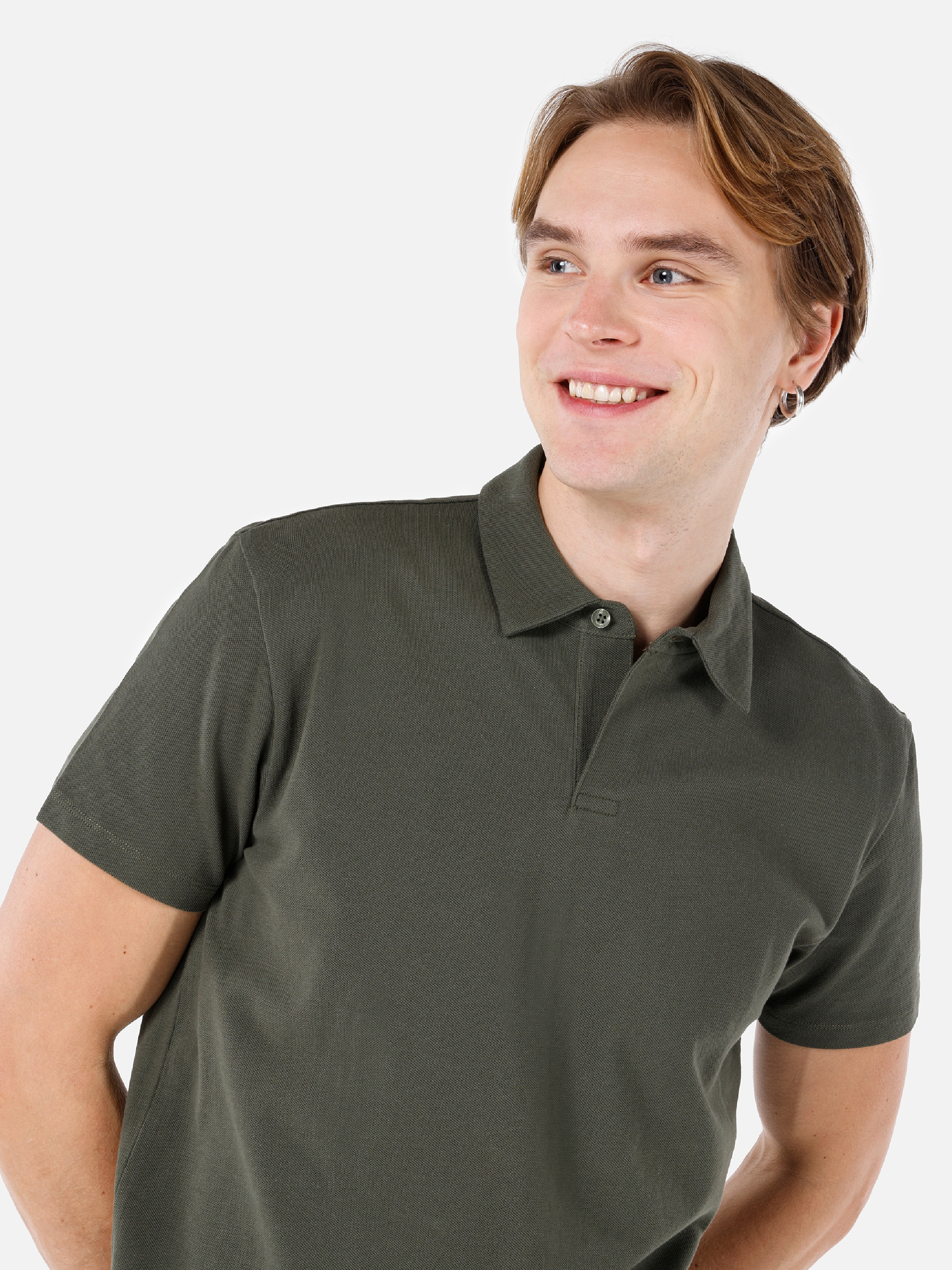 Normal Kesim Polo Yaka Yeşil Erkek Kısa Kol Tişört