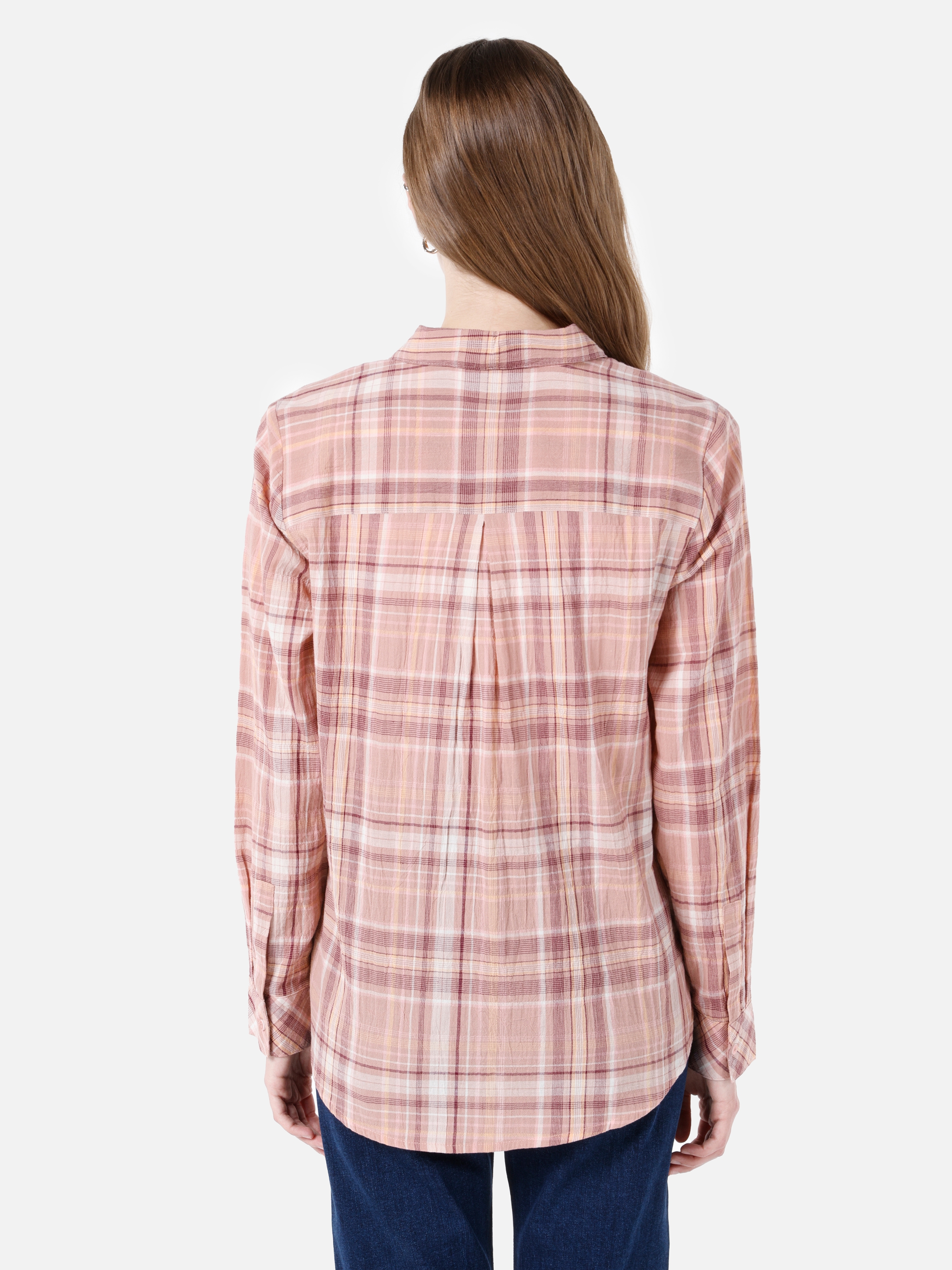 Normal Kesim Shirt Yaka Pembe Kadın Uzun Kol Gömlek Cl1067336
