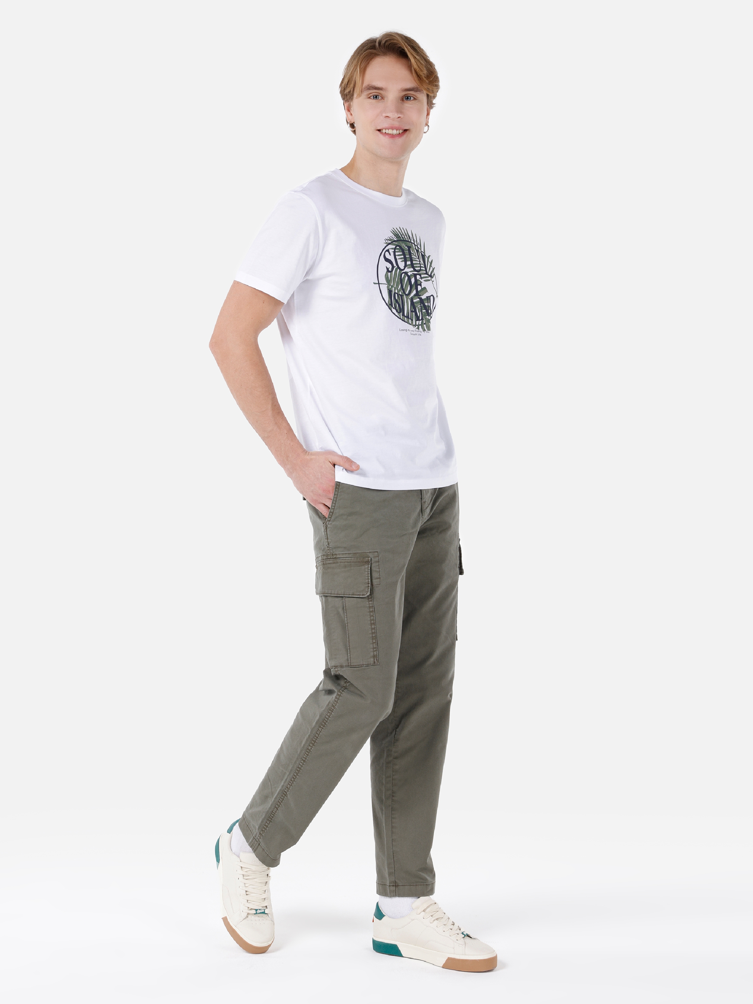 Normal Kesim Orta Bel Düz Paça Yeşil Erkek Pantolon
