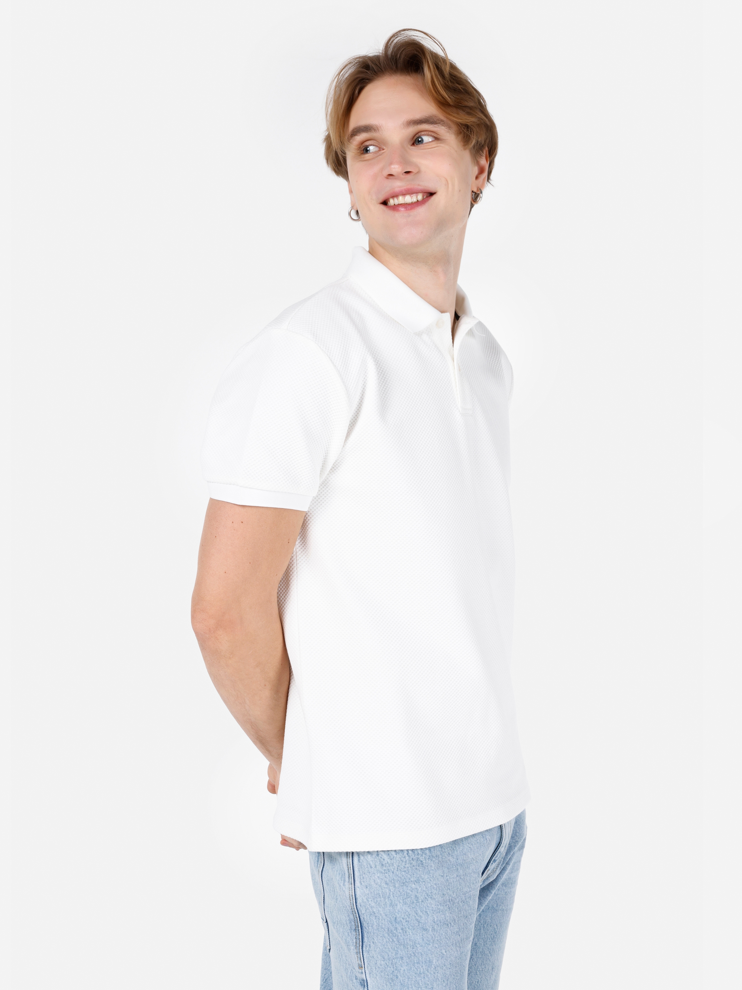 Normal Kesim Polo Yaka Beyaz Erkek Kısa Kol Tişört Cl1067808