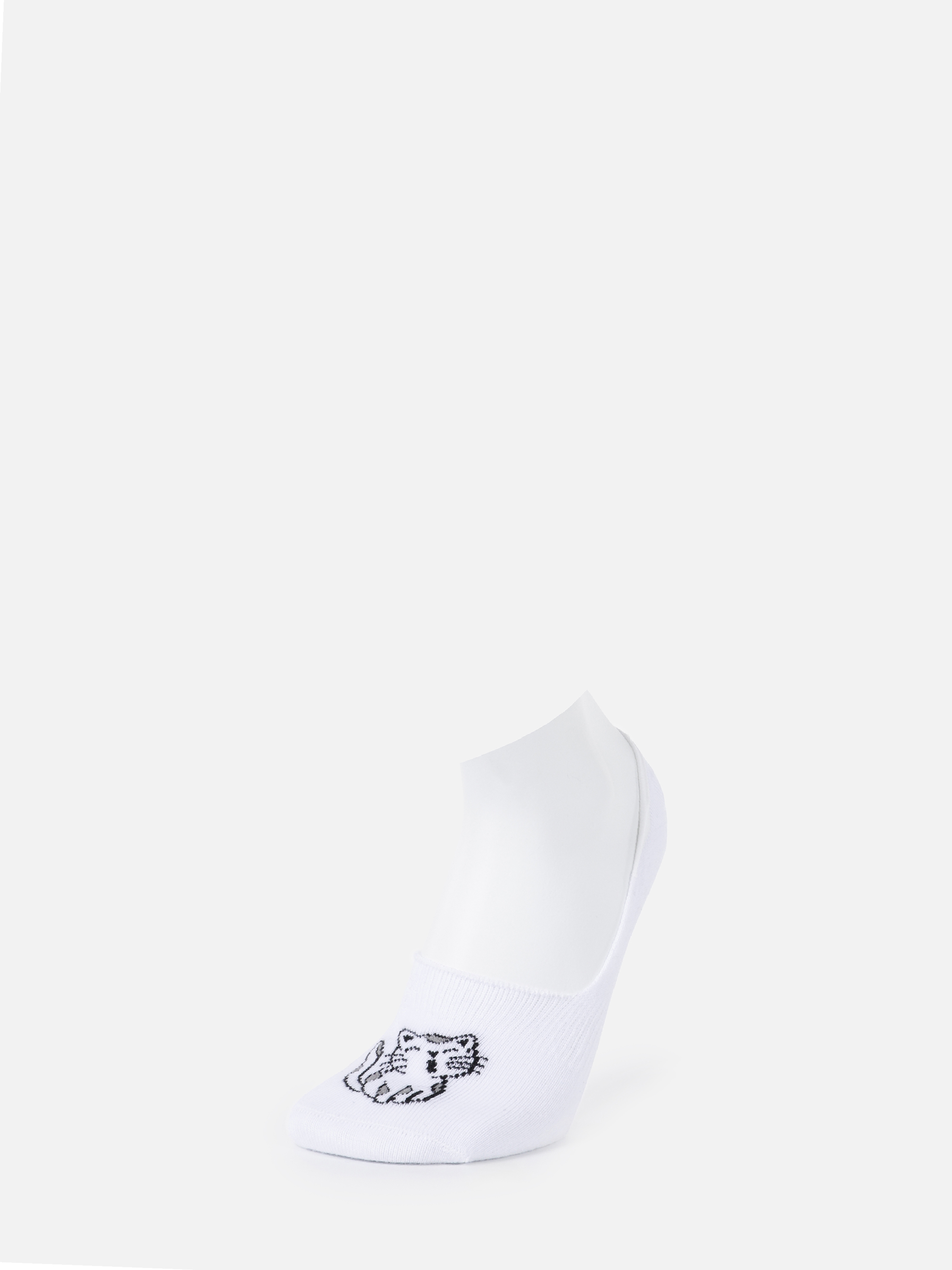 Kedi Baskılı Beyaz Kadın Babet Çorap Cl1069274