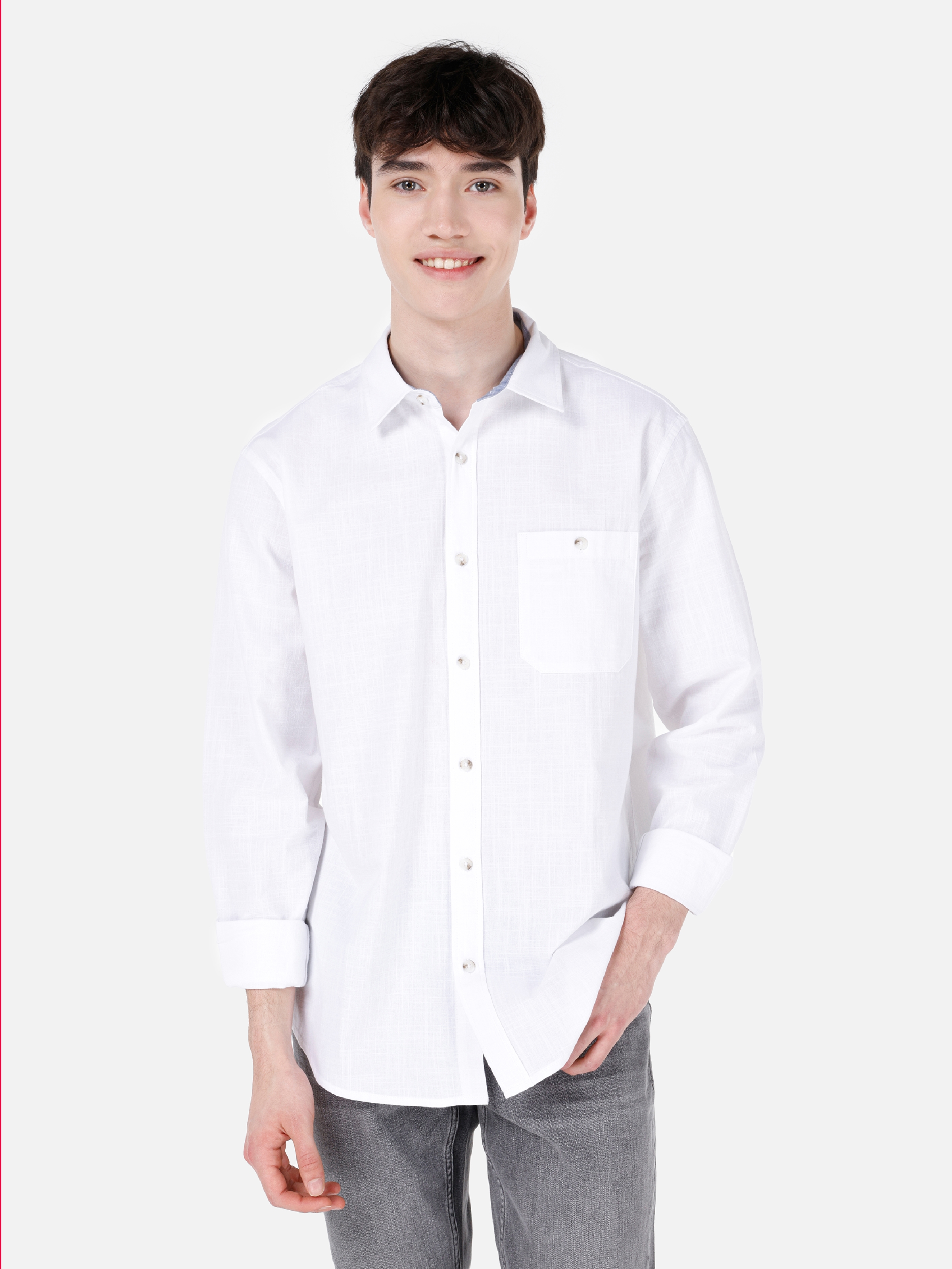 Normal Kesim Shirt Yaka Beyaz Erkek Uzun Kol Gömlek Cl1068392