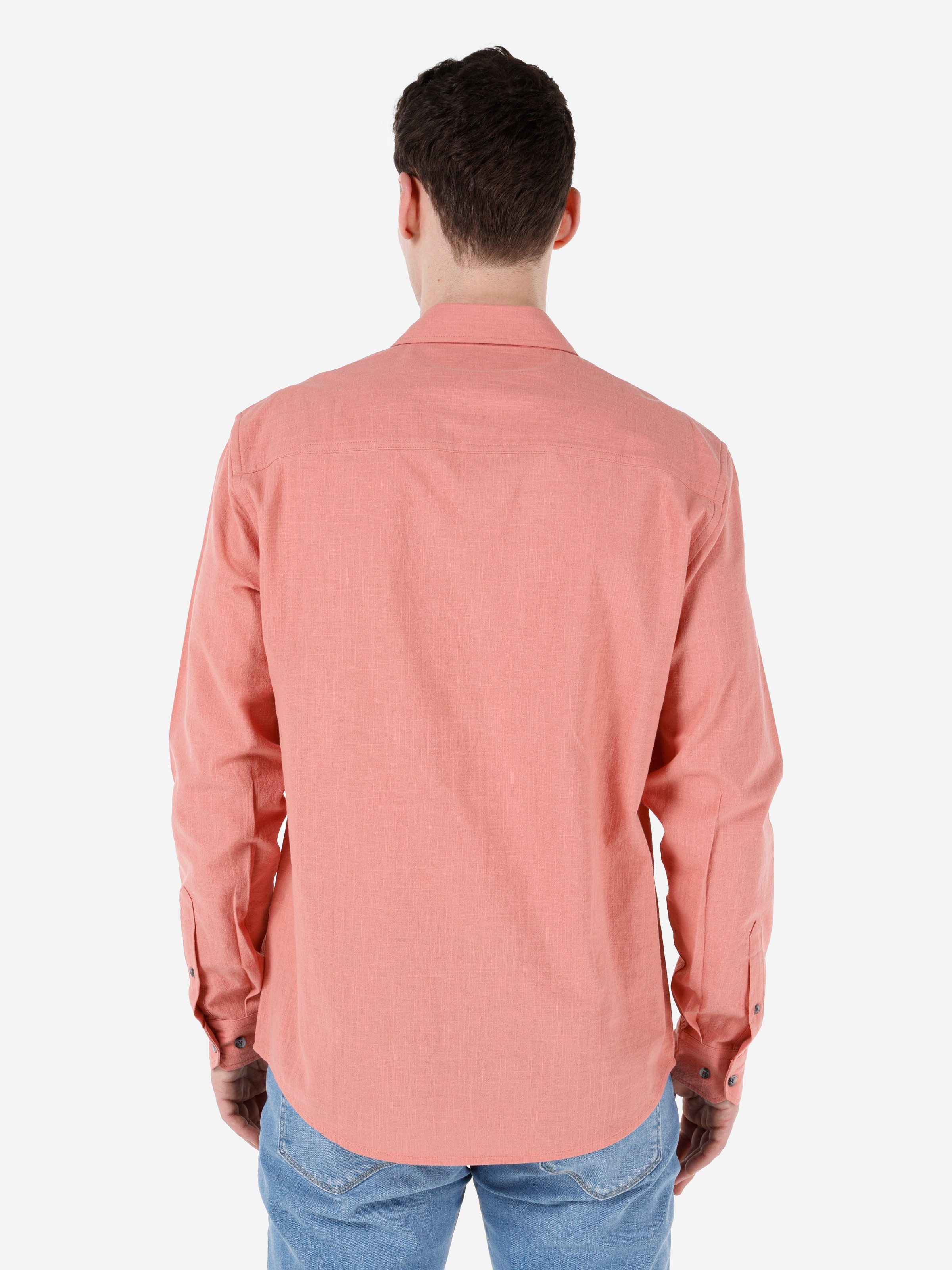 Normal Kesim Shirt Yaka Kırmızı Erkek Uzun Kol Gömlek Cl1068392