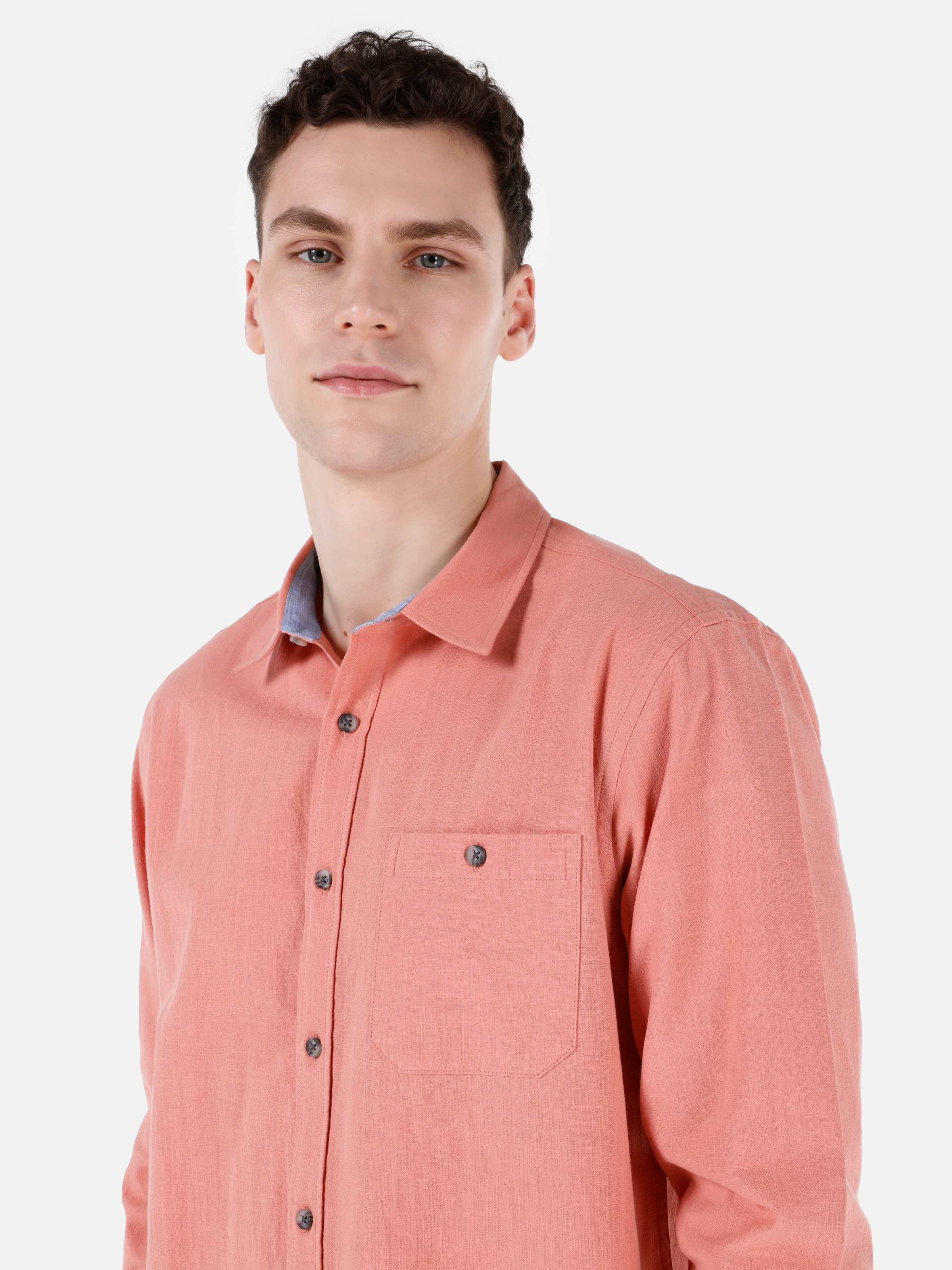 Normal Kesim Shirt Yaka Kırmızı Erkek Uzun Kol Gömlek Cl1068392