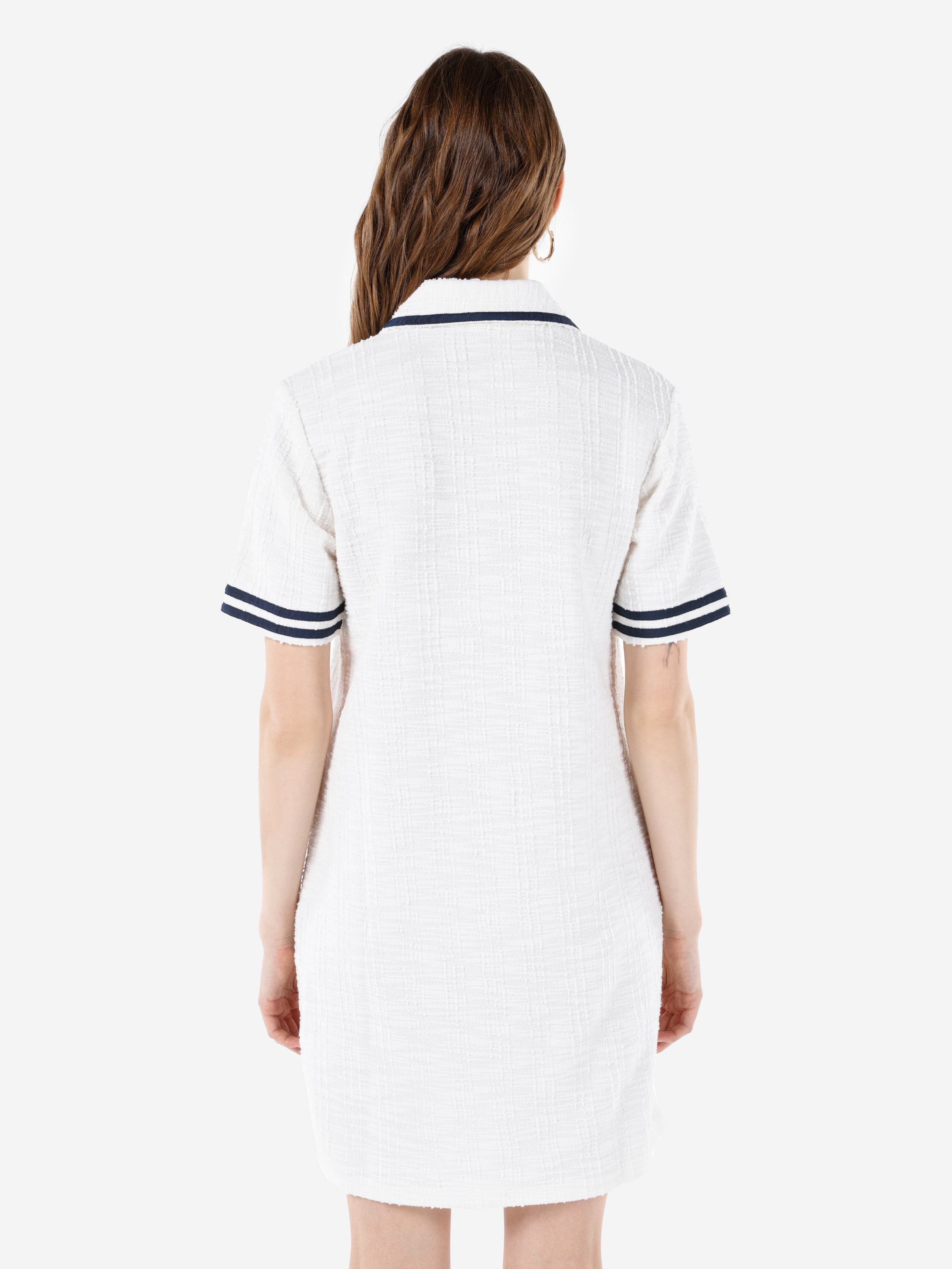 Normal Kesim Shirt Yaka Çizgili Beyaz Kadın Elbise Cl1068435