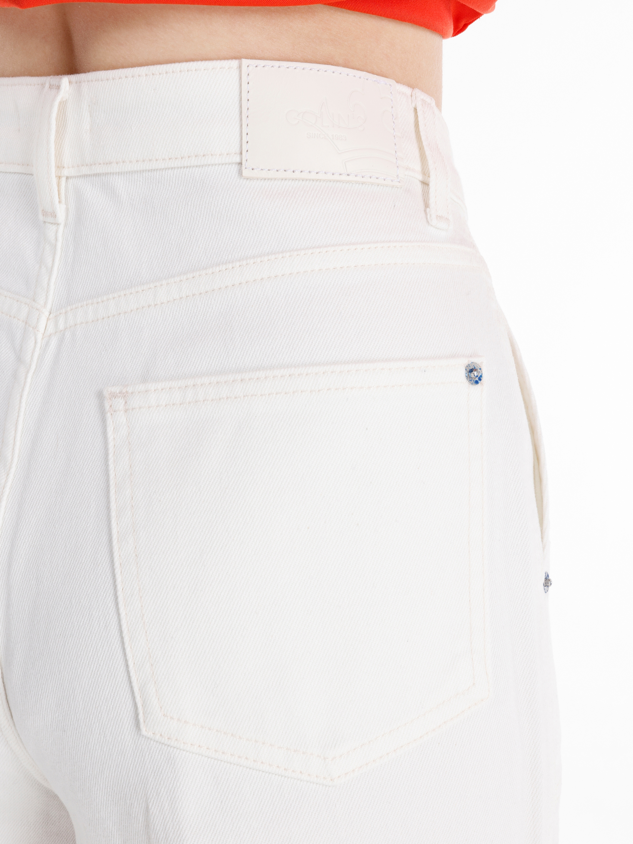 991 Aster Kargo Kesim Yüksek Bel Geniş Paça Beyaz Kadın Pantolon
