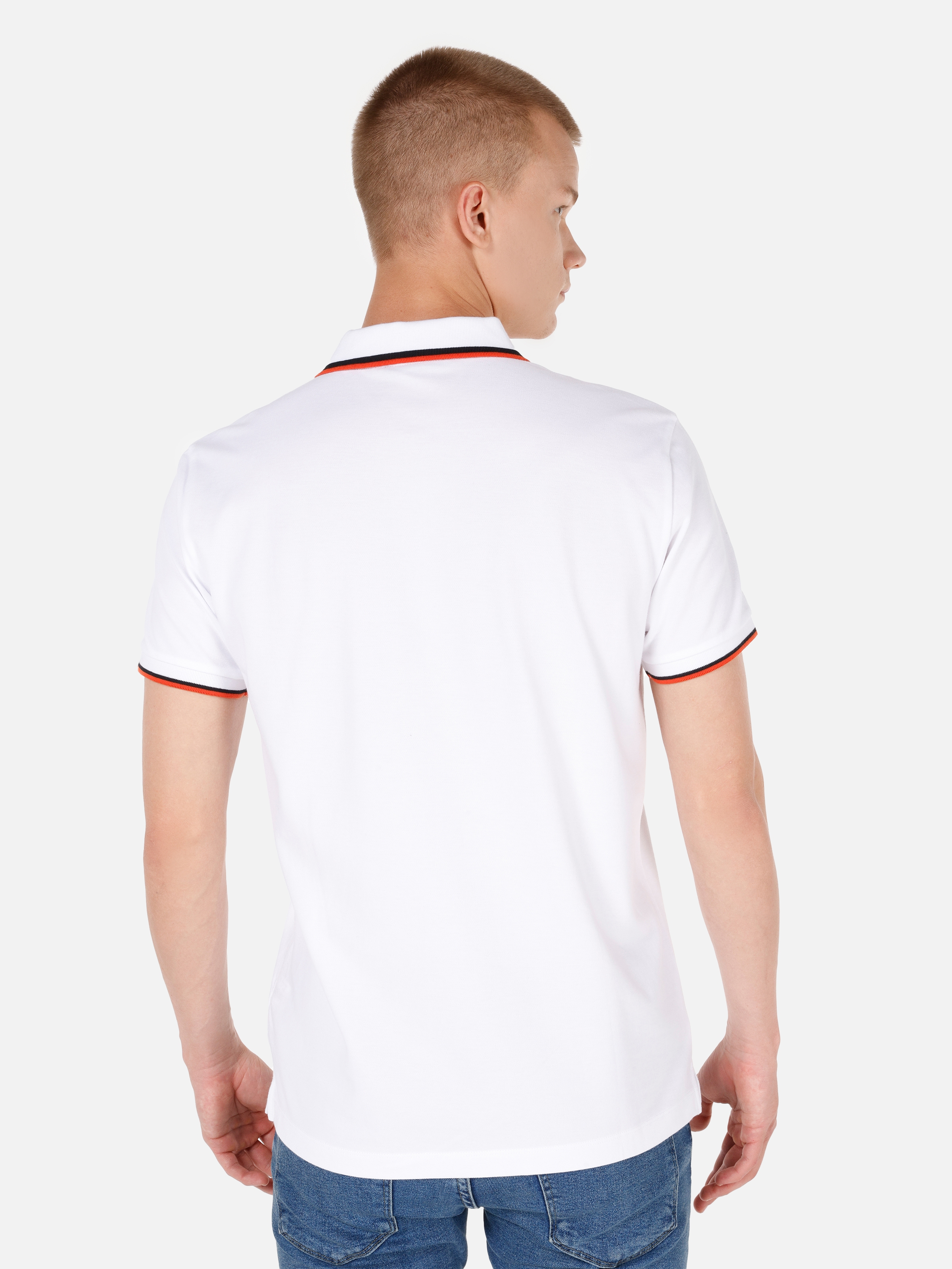 Regular Fit Polo Yaka Baskılı Beyaz Erkek Polo Kısa Kol