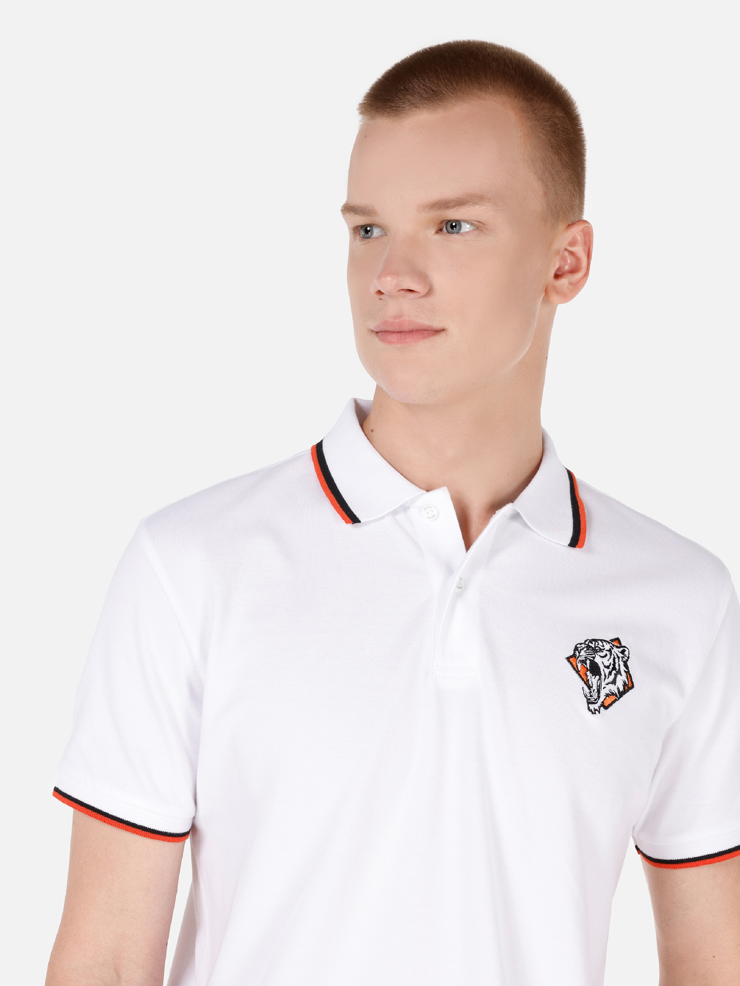 Regular Fit Polo Yaka Baskılı Beyaz Erkek Polo Kısa Kol