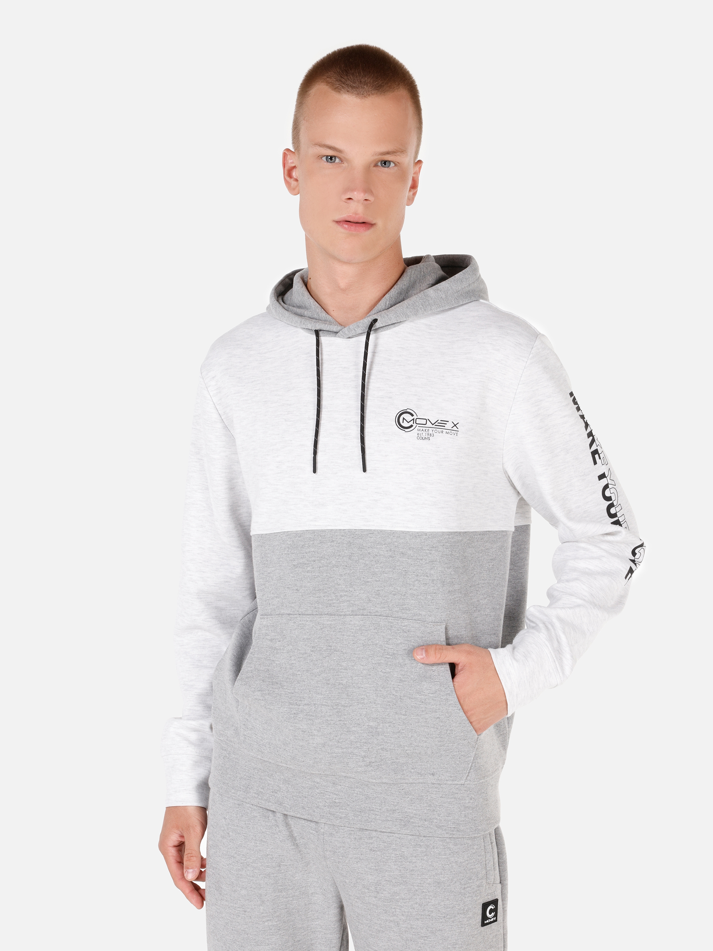 Normal Kesim Kapüşonlu Baskılı Gri Erkek Sweatshirt Cl1070125