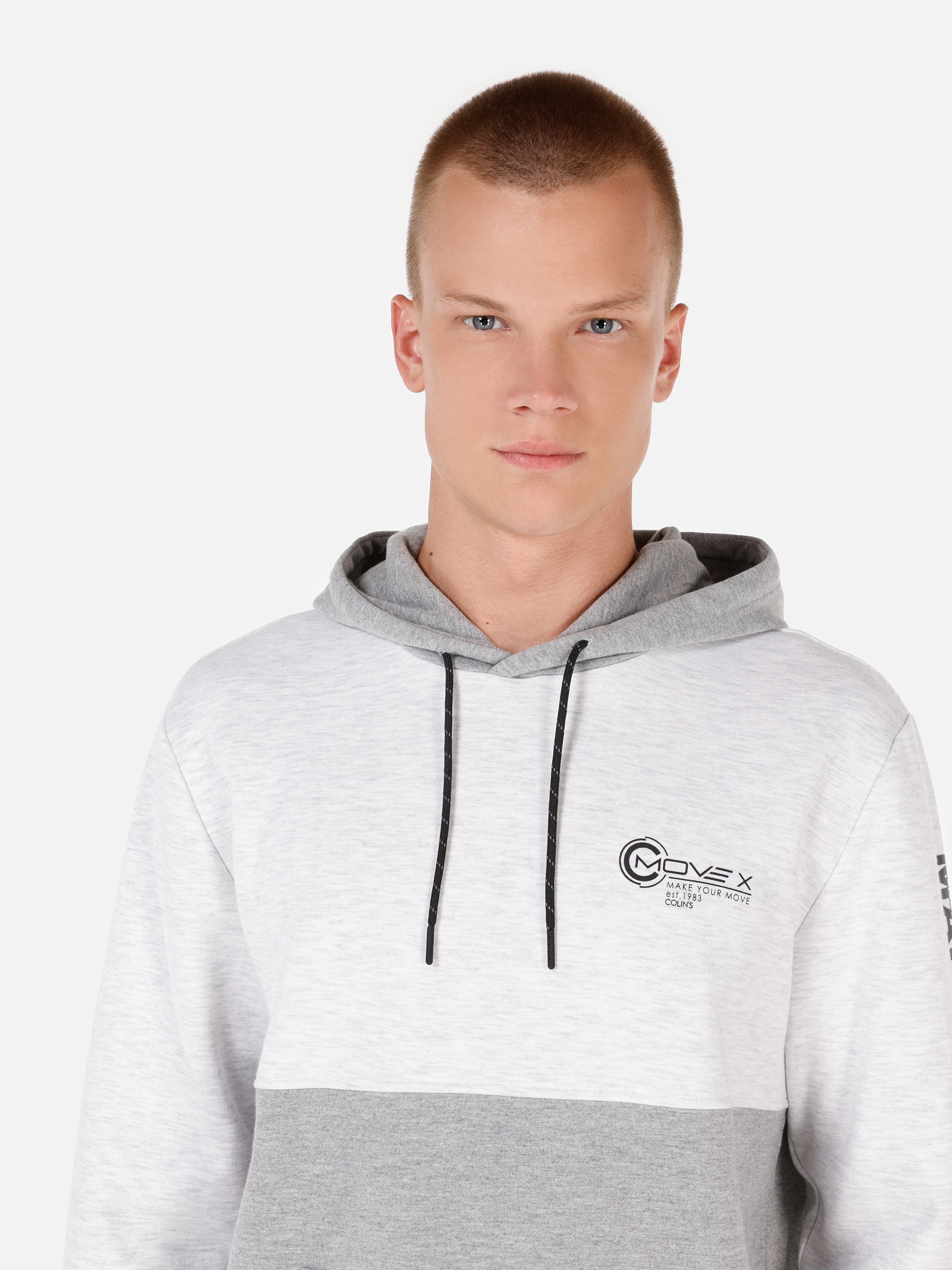 Normal Kesim Kapüşonlu Baskılı Gri Erkek Sweatshirt Cl1070125