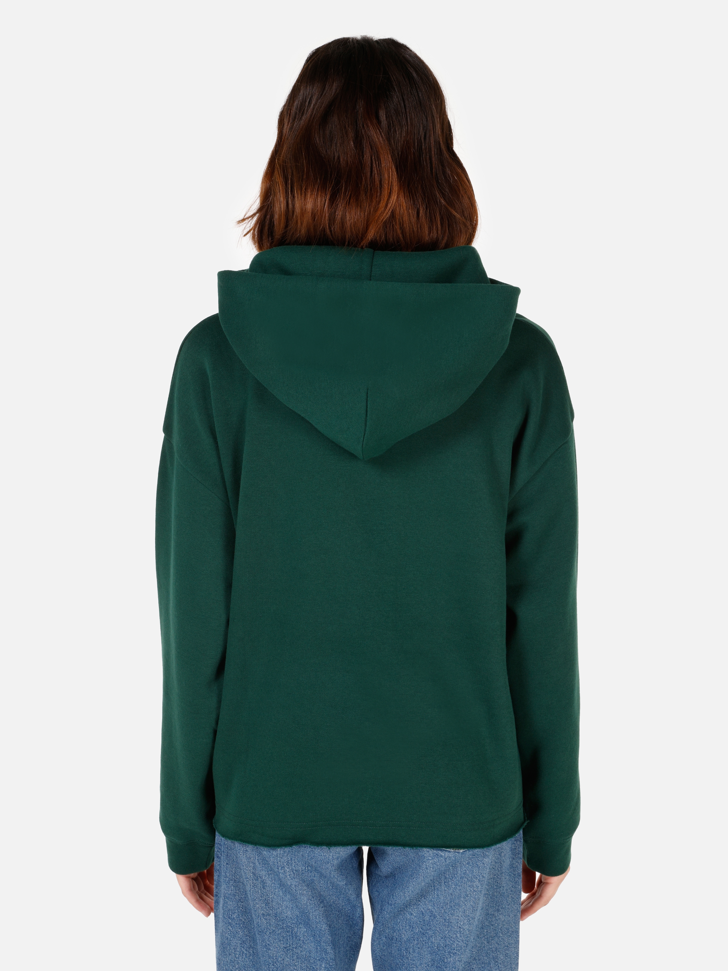 Normal Kesim Kapüşonlu Baskılı Yeşil Kadın Sweatshirt Cl1070247