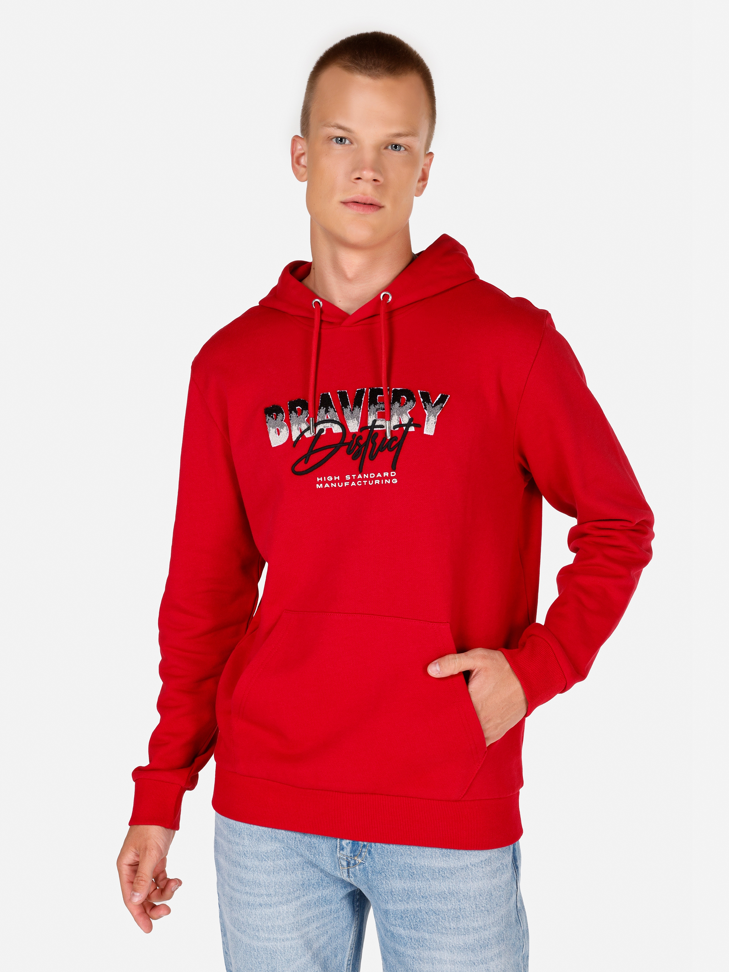 Normal Kesim Kapüşonlu Baskılı Kırmızı Erkek Sweatshirt Cl1070111