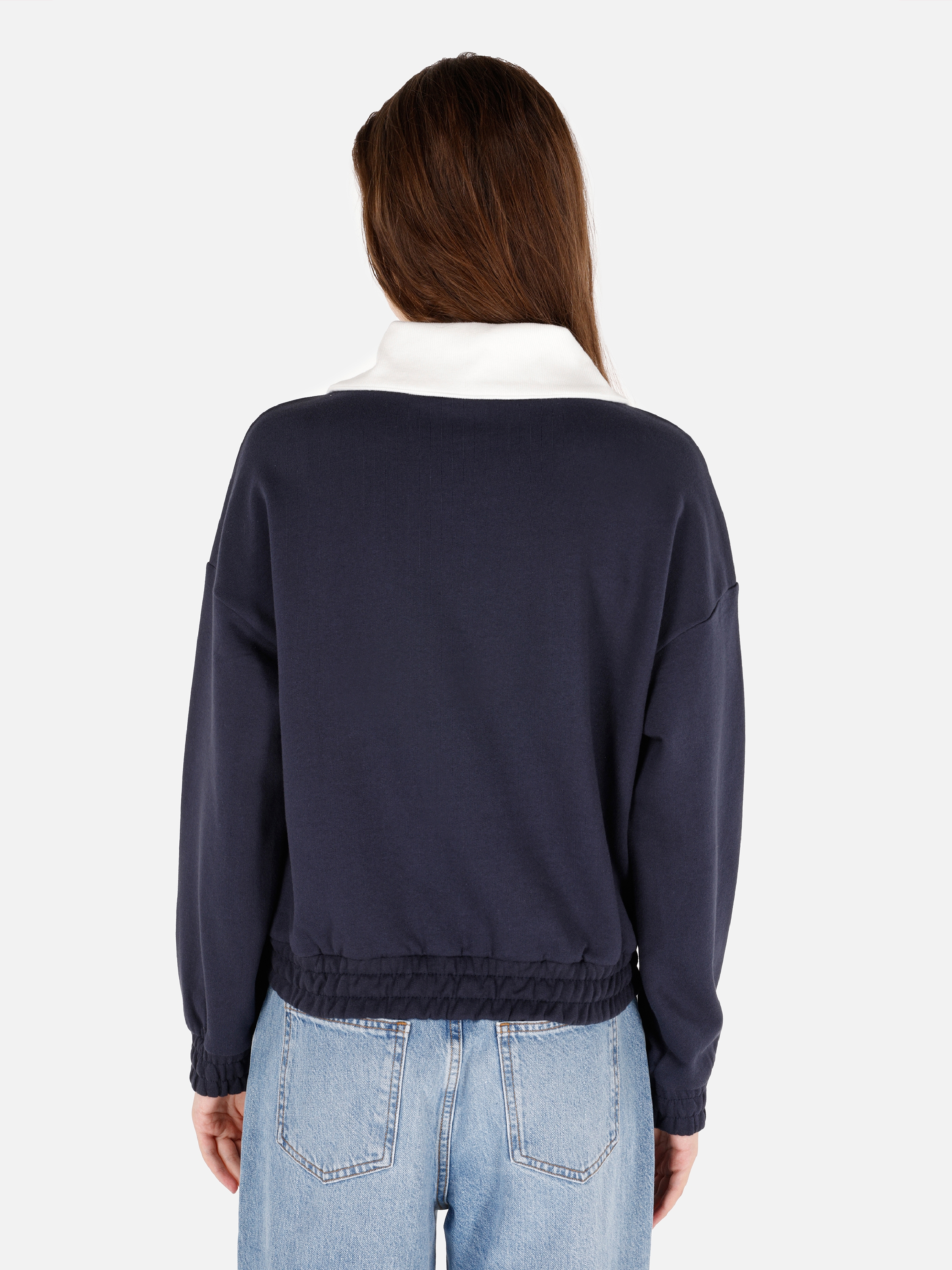 Normal Kesim Fermuarlı Dik Yaka Baskılı Lacivert Kadın Sweatshirt Cl1069985