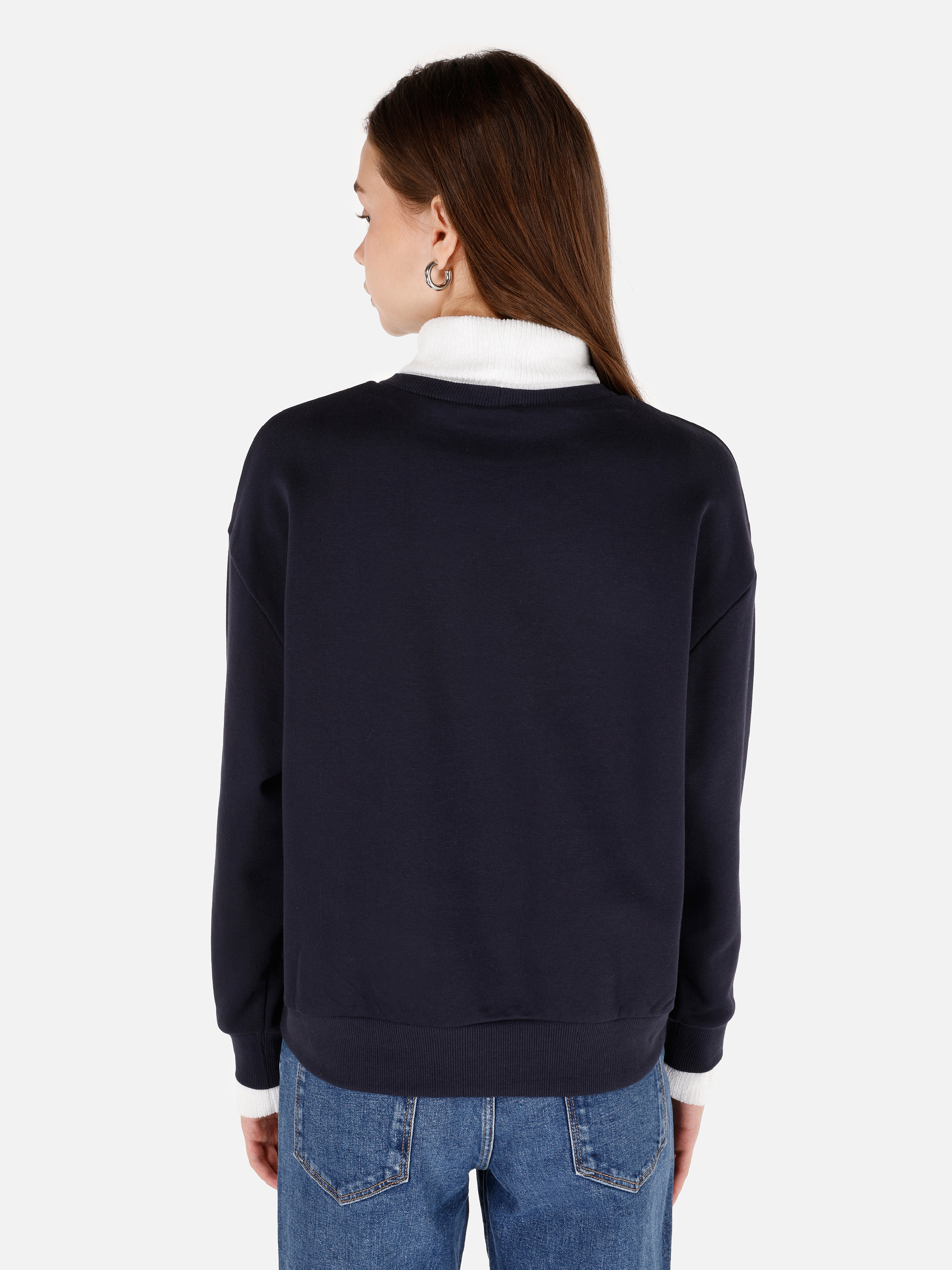 Normal Kesim Baskılı Lacivert Kadın Sweatshirt Cl1071106