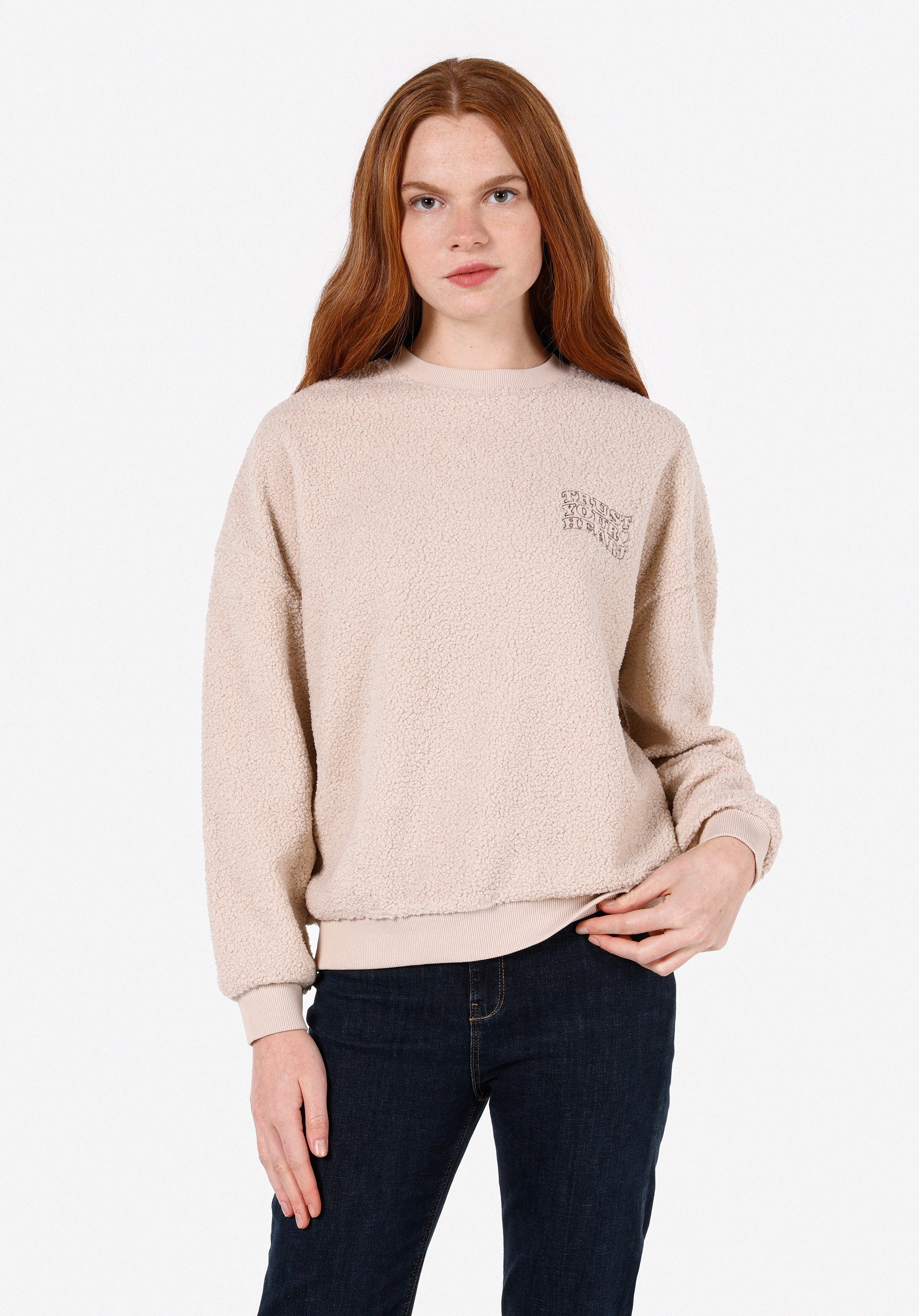 Regular Fit Yuvarlak Yaka  Kadın Bej Sweatshirt Cl1071111