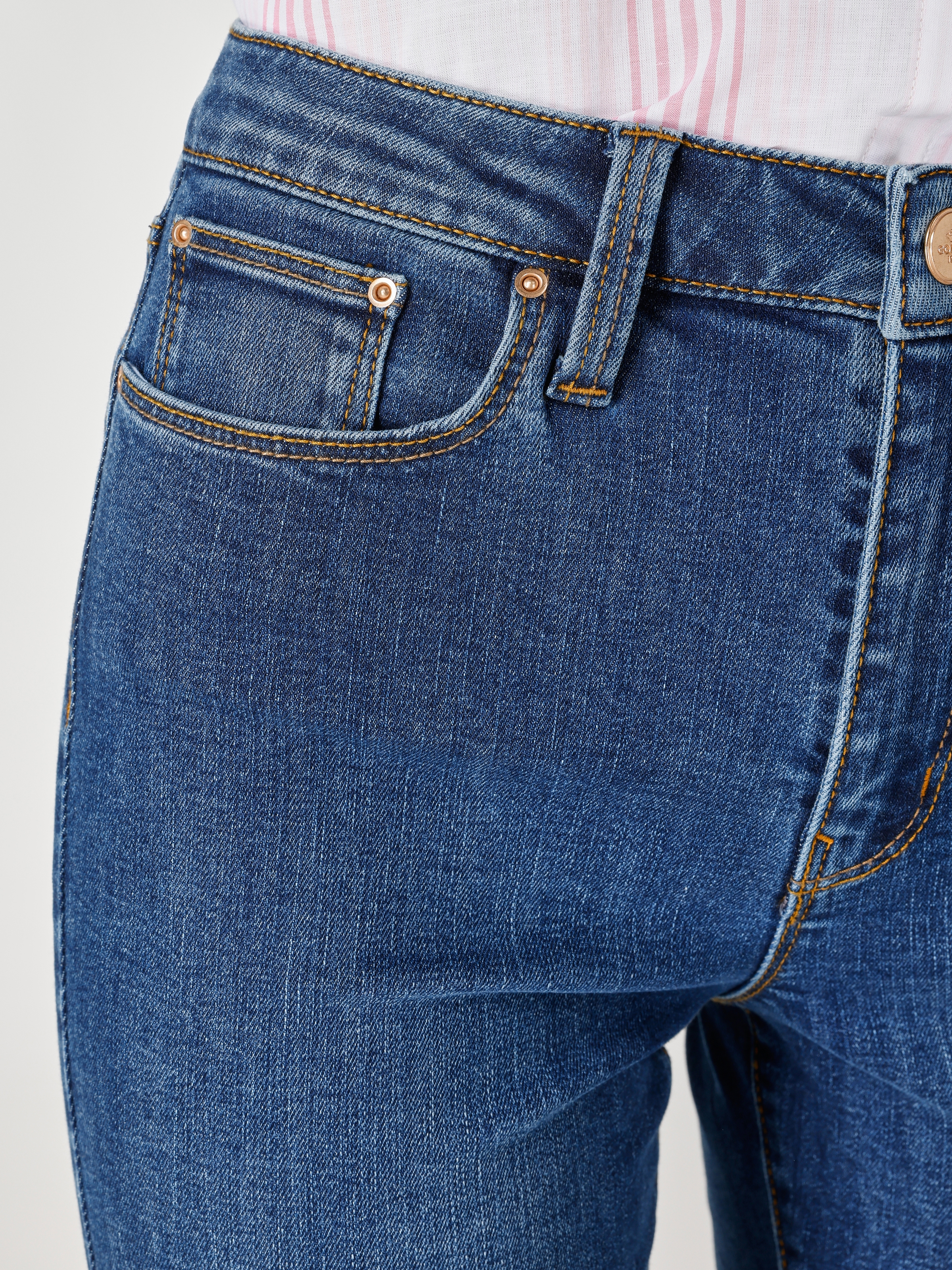 759 Lara Orta Bel Dar Paça Super Slim Fit Mavi Kadın Jean Pantolon Cl1048741