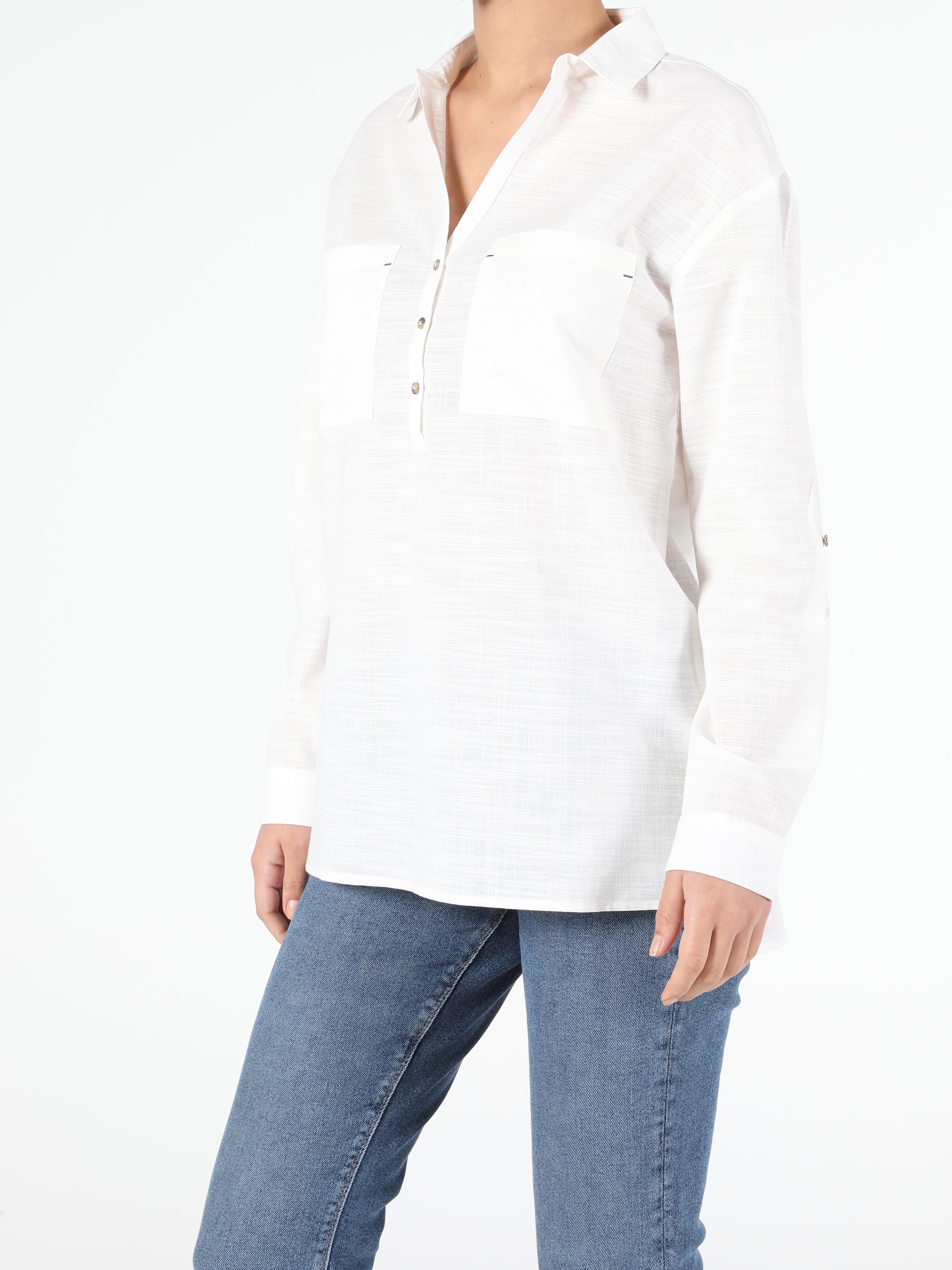Colins Whıte Woman Long Sleeve Blouse. 3