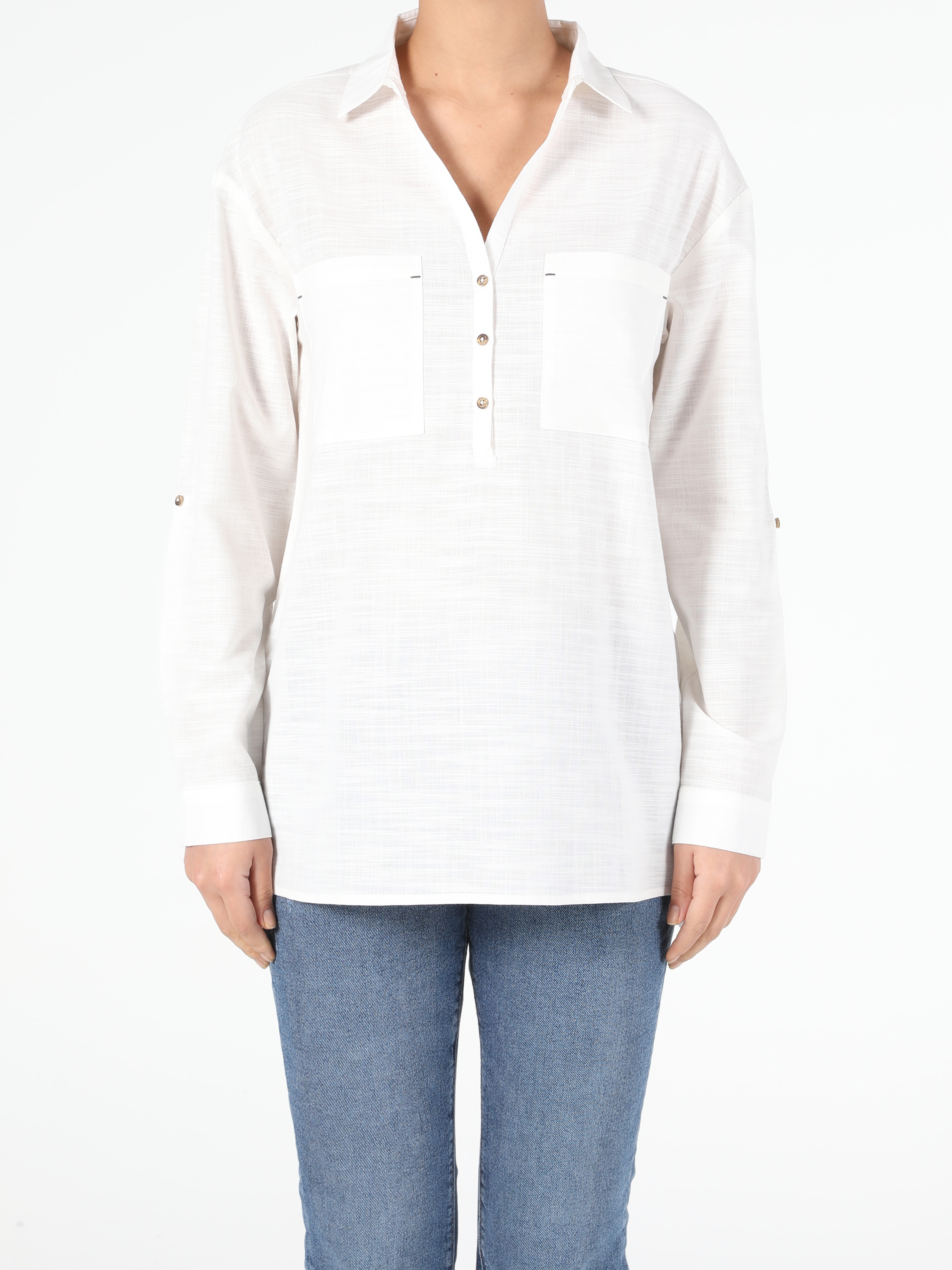Colins Whıte Woman Long Sleeve Blouse. 4