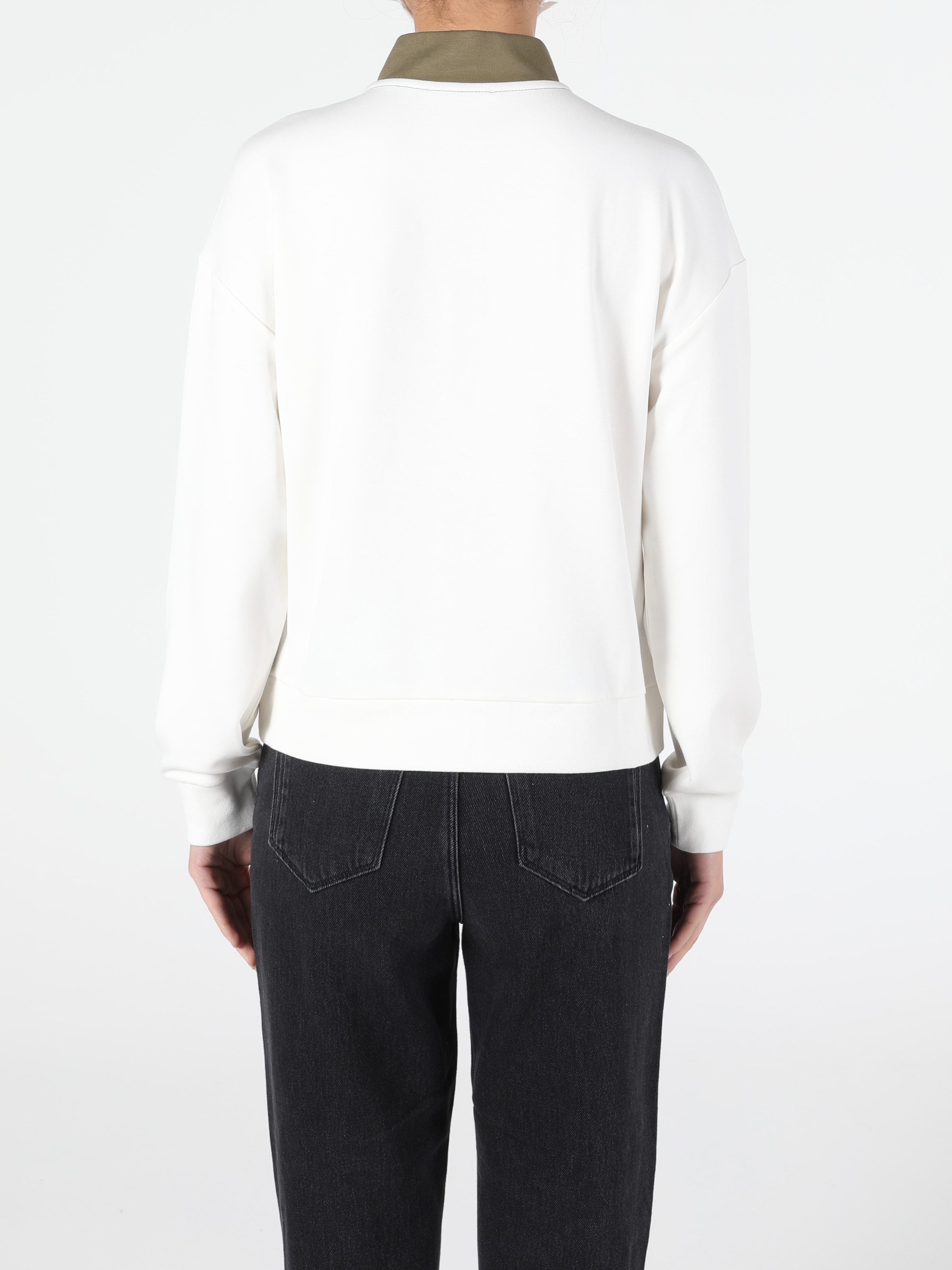 Regular Fit Desenli Kadın Beyaz Sweatshirt