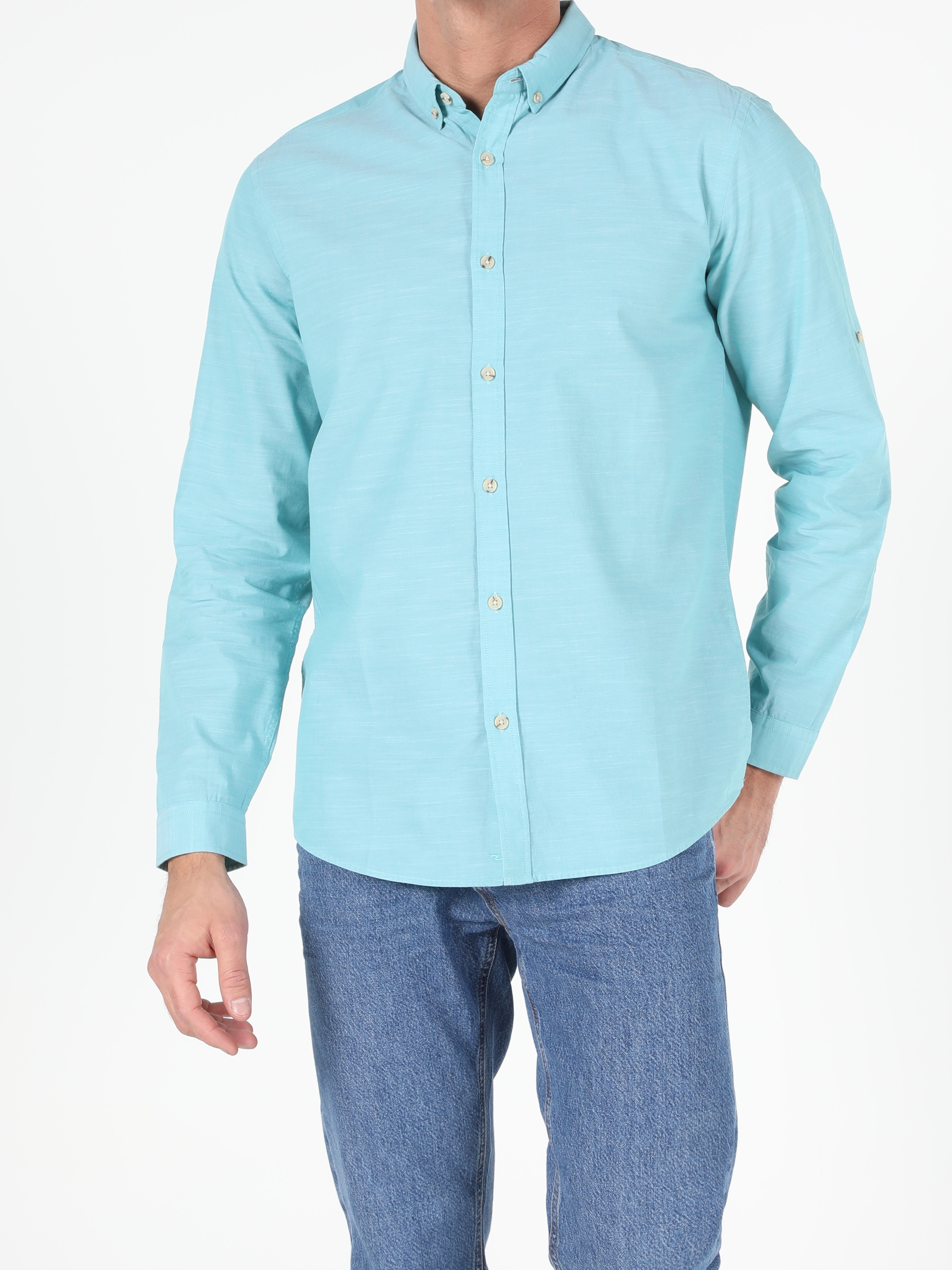 Regular Fit Shirt Neck Erkek Mint Yeşili Uzun Kol Gömlek Cl1042513