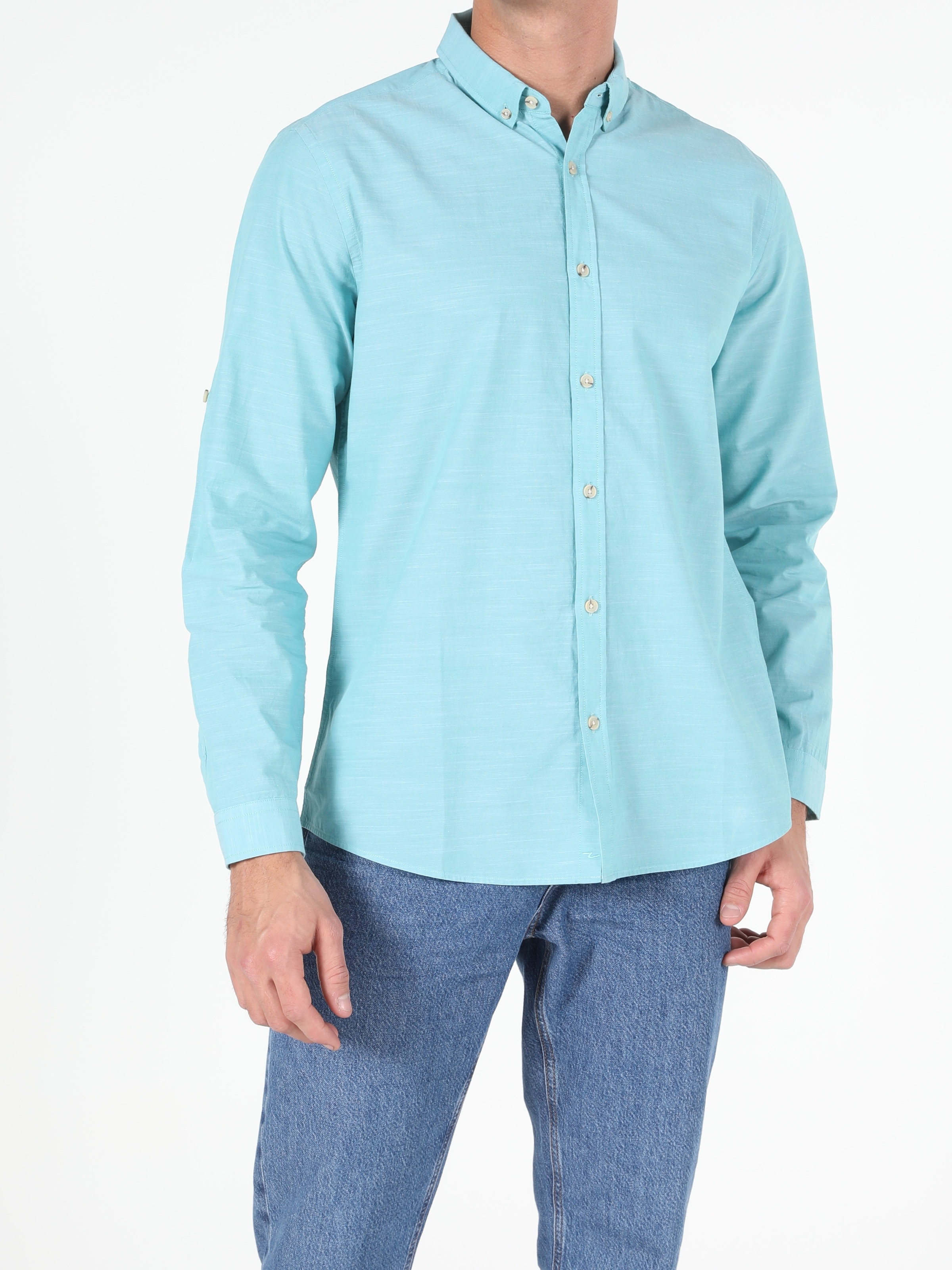 Regular Fit Shirt Neck Erkek Mint Yeşili Uzun Kol Gömlek Cl1042513